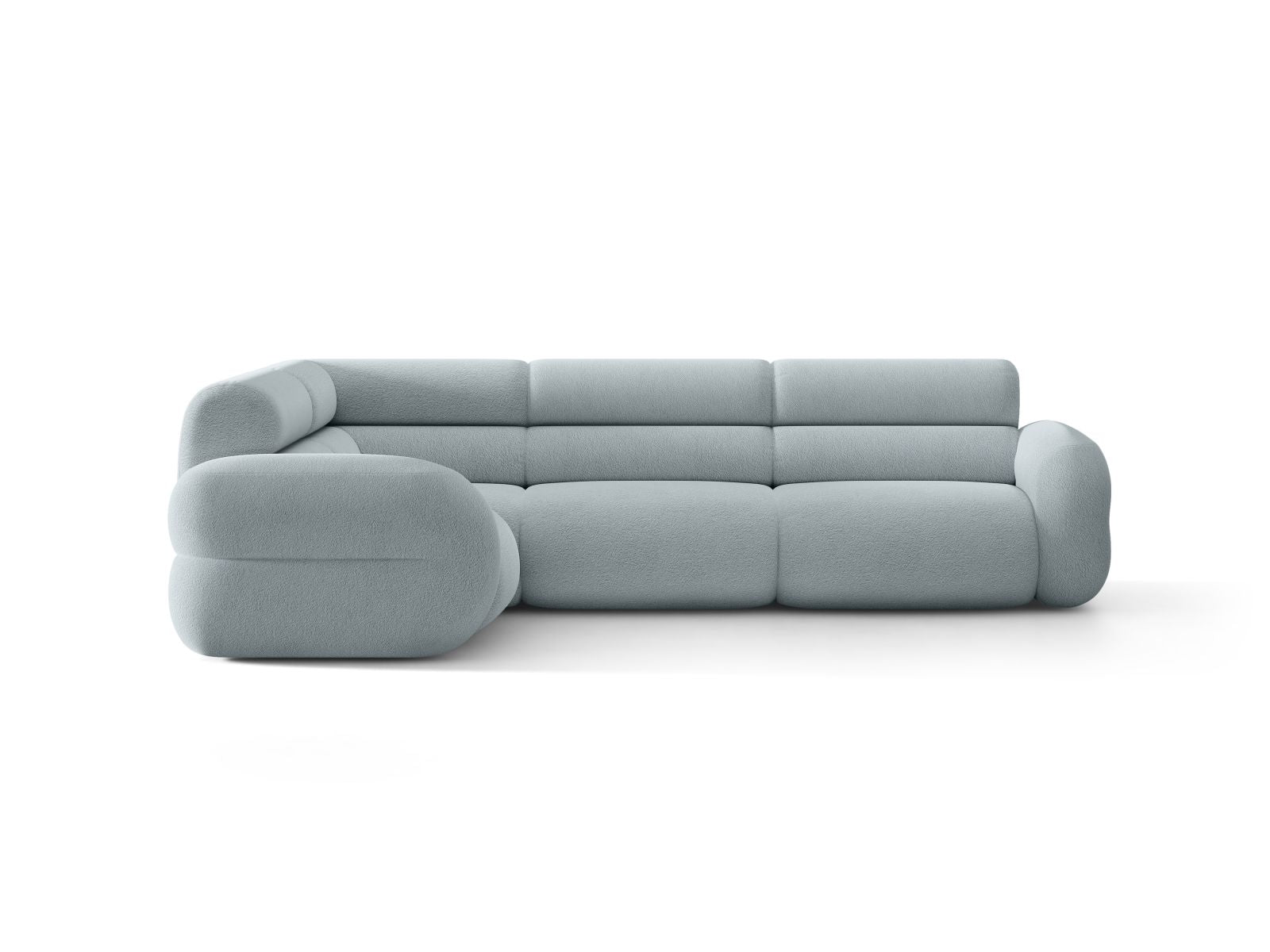 Linke L-förmige NEO-Couch in himmelblauem Boucle.