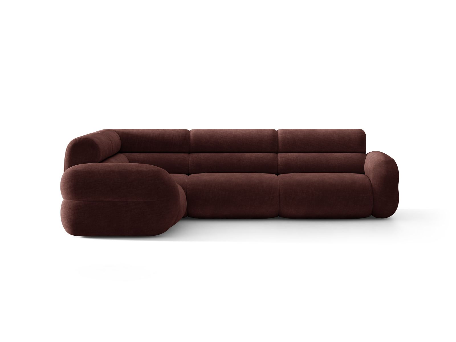 L-förmige linke NEO-Couch in Kirschbaum-Schenil