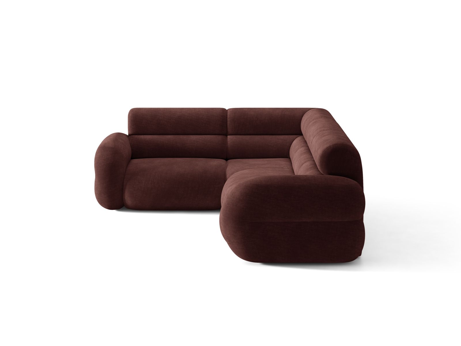 L-förmige linke NEO-Couch in Kirschbaum-Schenil