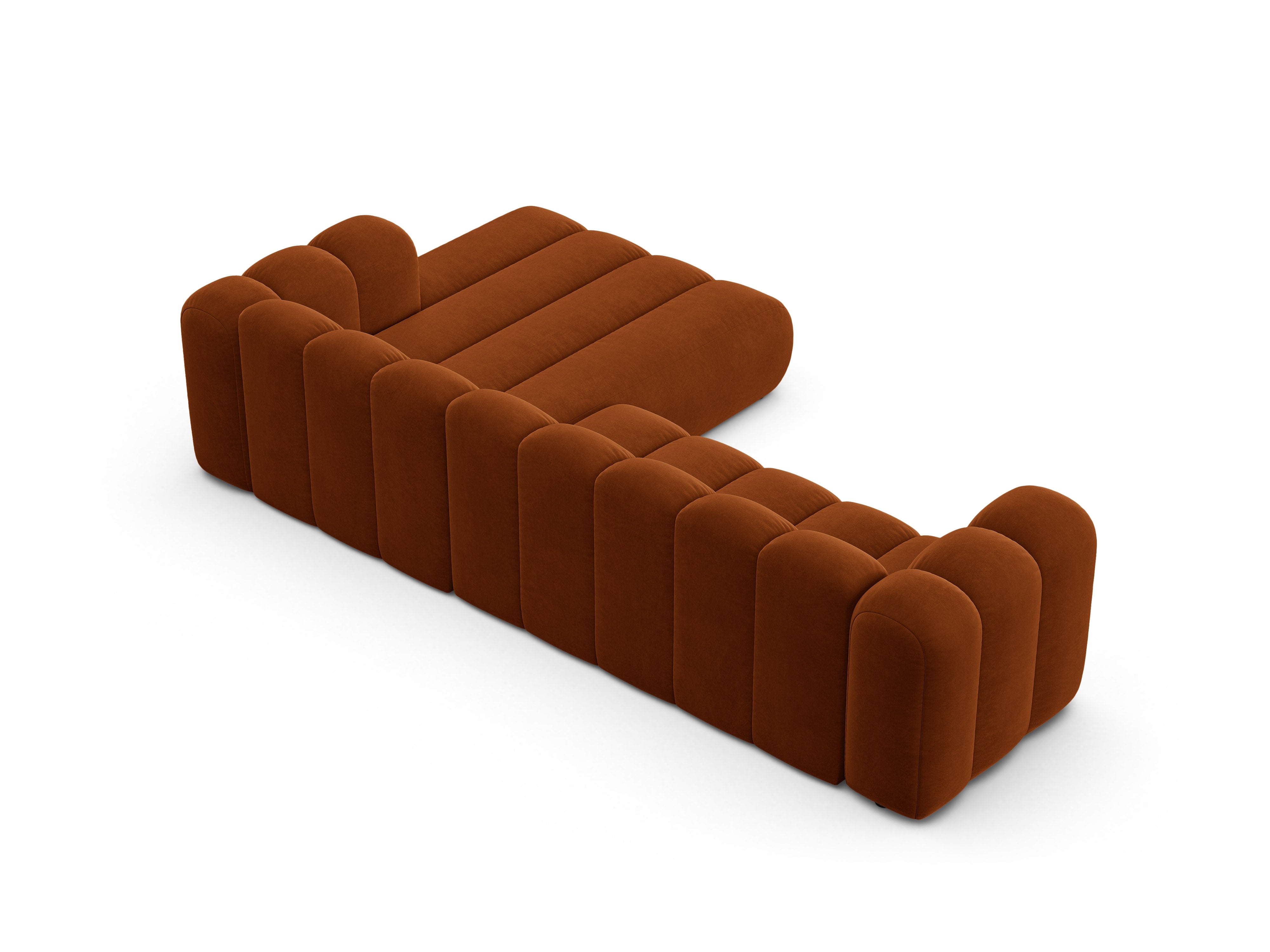 Samt-Ecksofa für 4 Personen rechts LUPINE ziegelrot