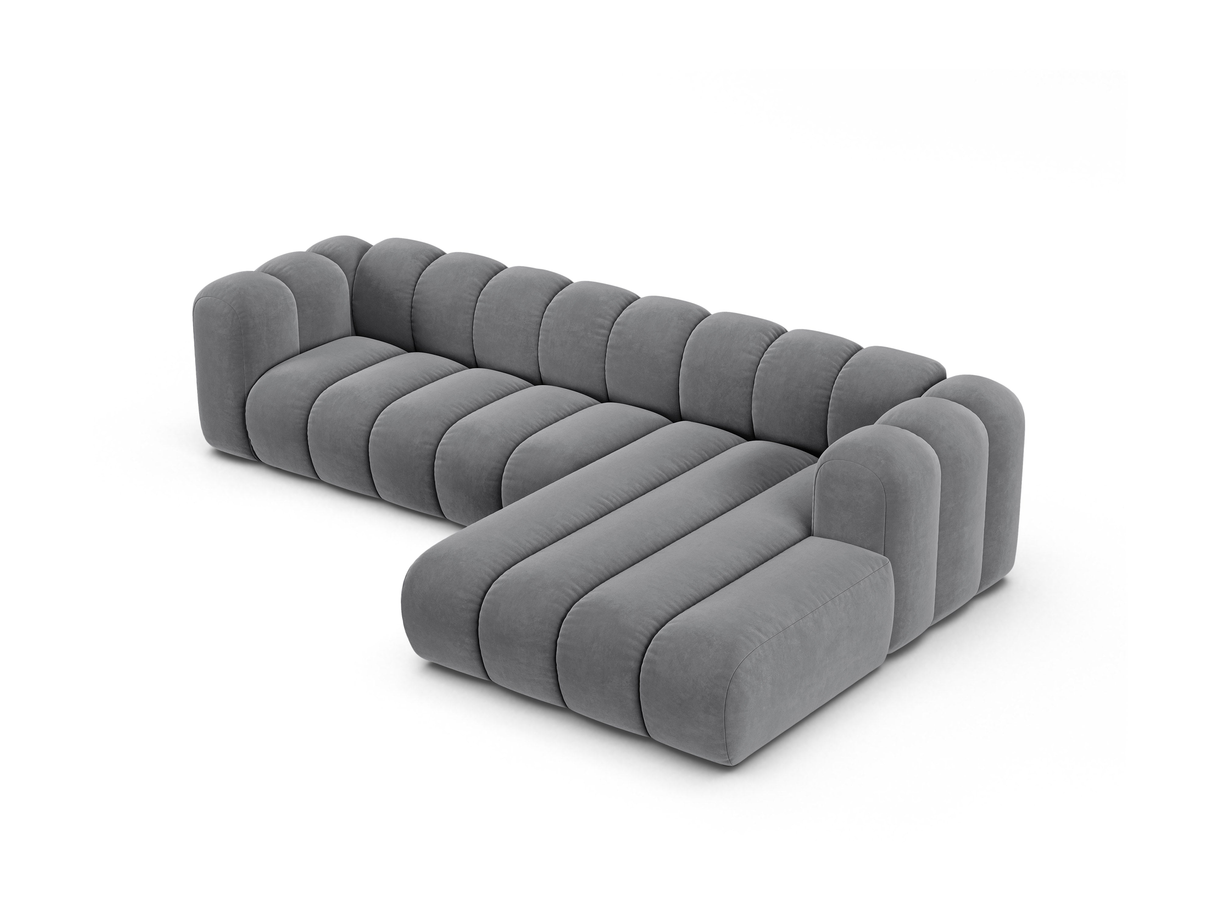 Samt-Ecksofa für 4 Personen rechts LUPINE grau