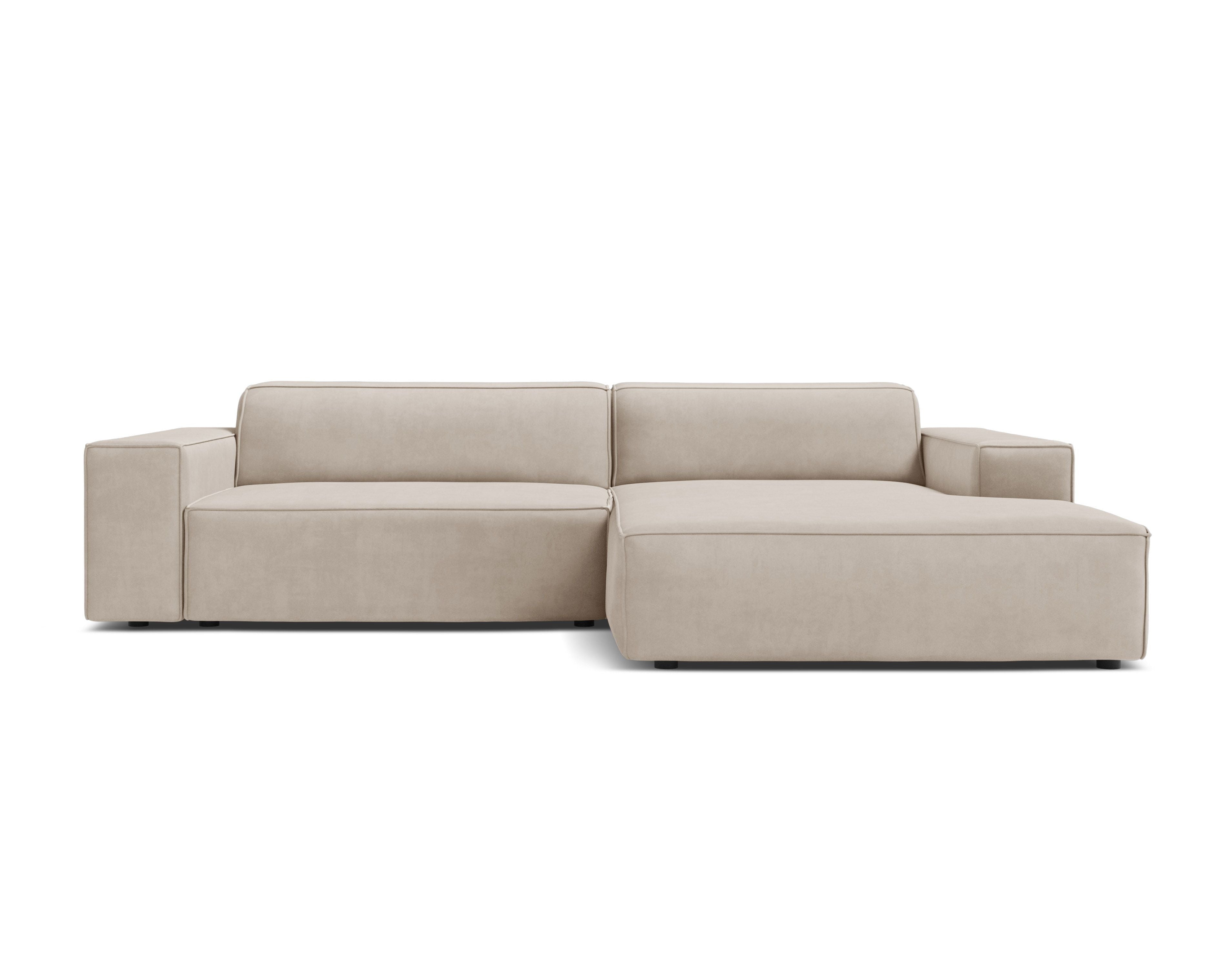 Beiger, rechtsseitiger, 3-sitziger Samt-Ecksofa JODIE