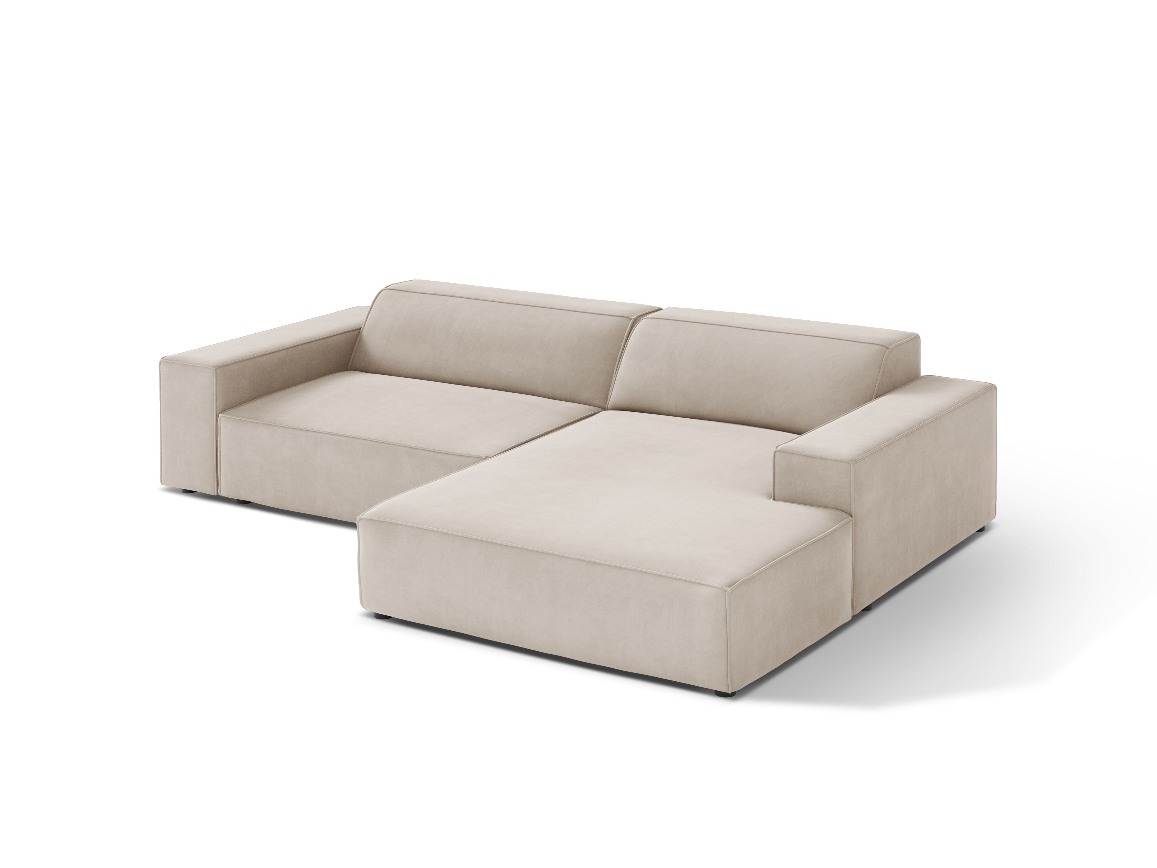 Beiger, rechtsseitiger, 3-sitziger Samt-Ecksofa JODIE