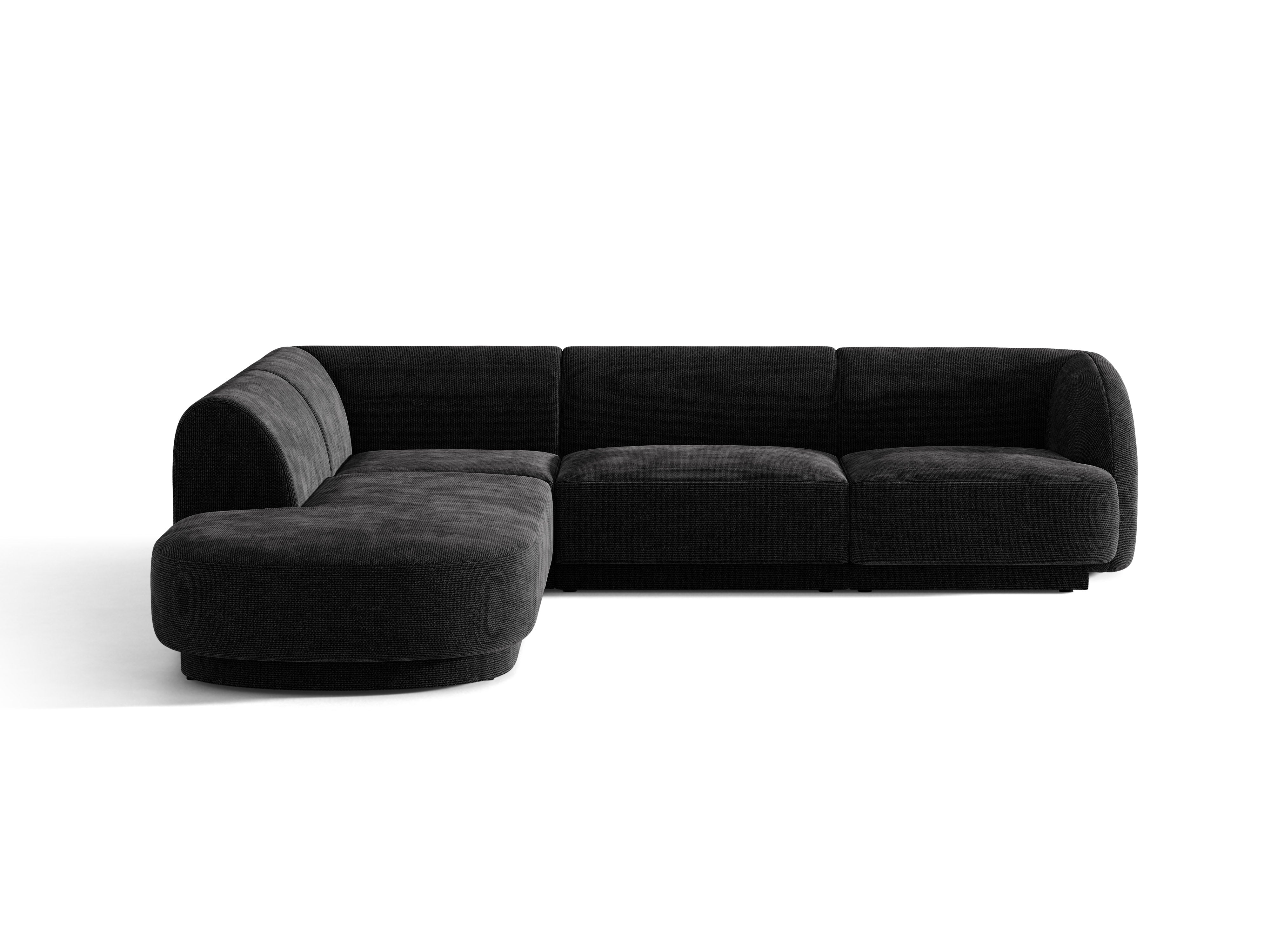 6-sitziges linksseitiges Ecksofa MILEY aus schwarzem schimmerndem Chenille