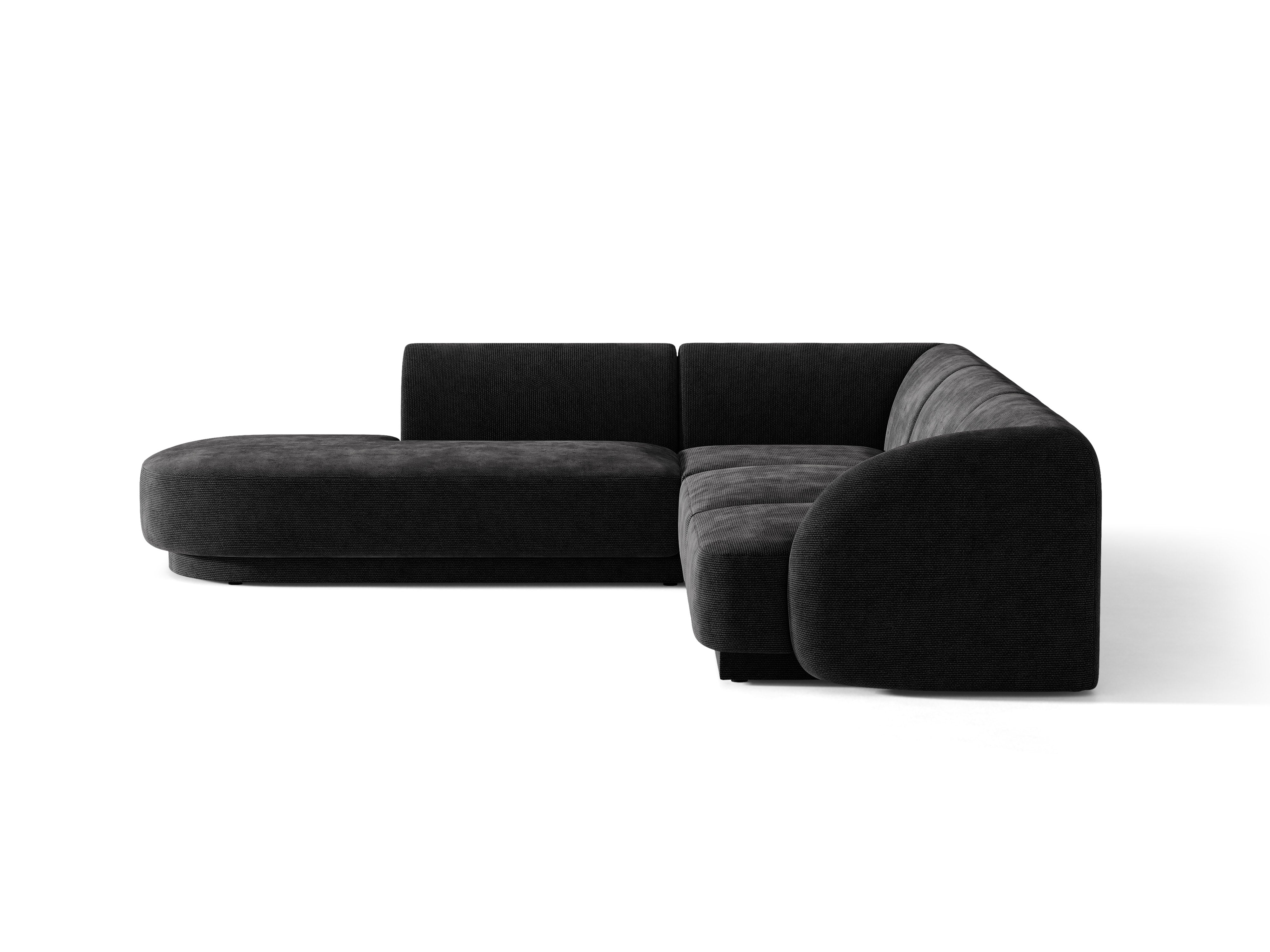 6-sitziges linksseitiges Ecksofa MILEY aus schwarzem schimmerndem Chenille