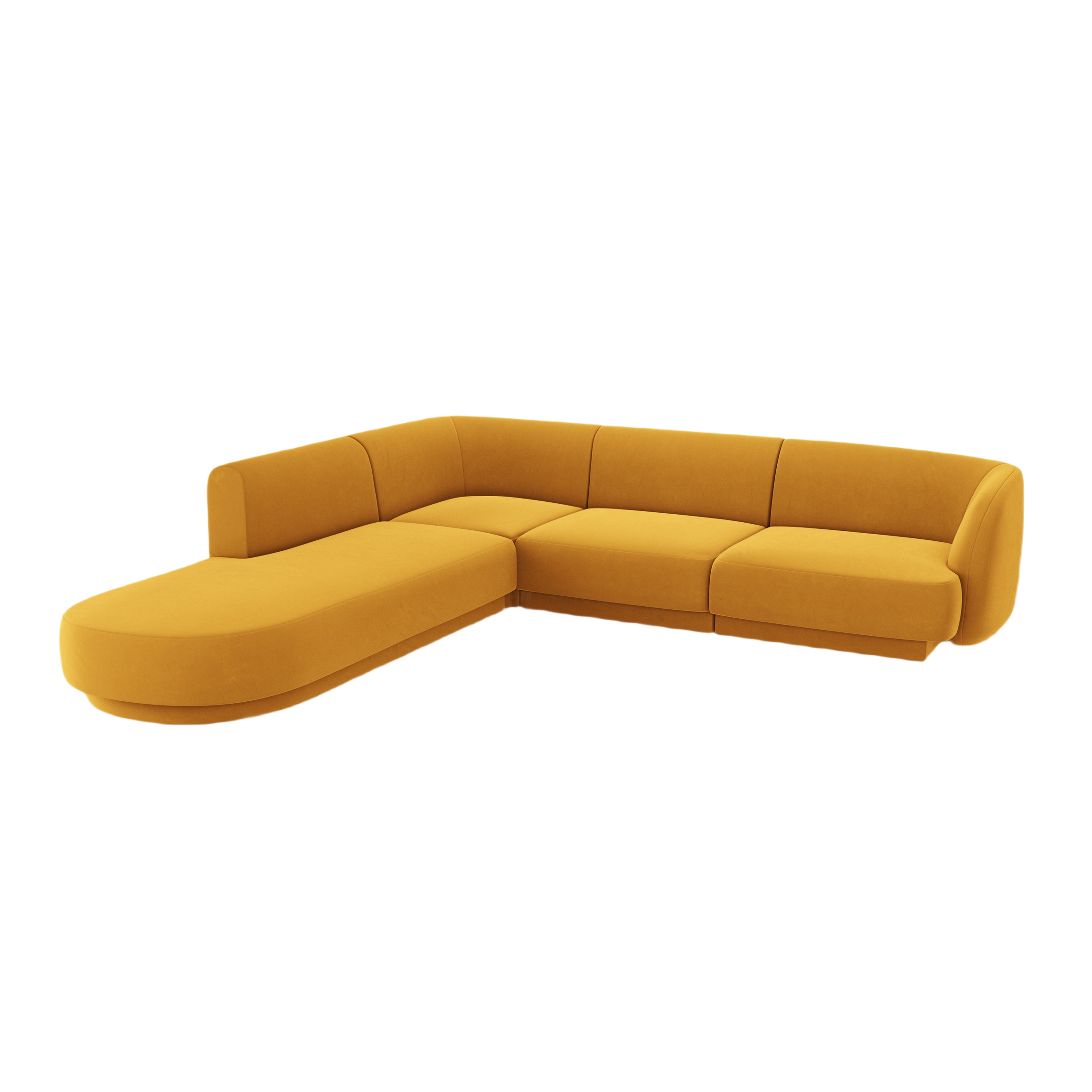 Velvet corner sofa for 6 people, left-sided MILEY, yellow