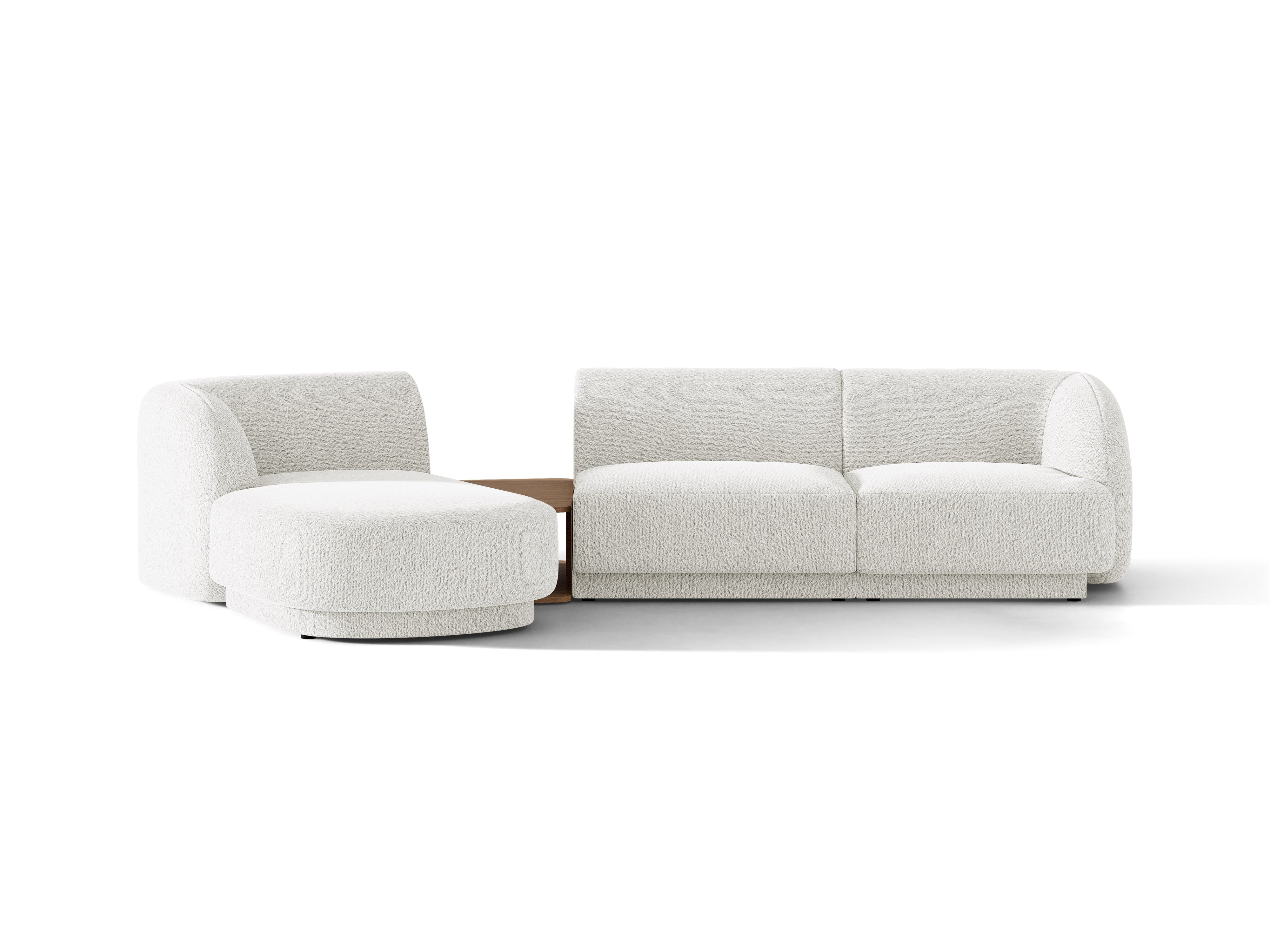 Modulares Ecksofa mit Tisch, 3-Sitzer, links, MILEY, weißes Boucle