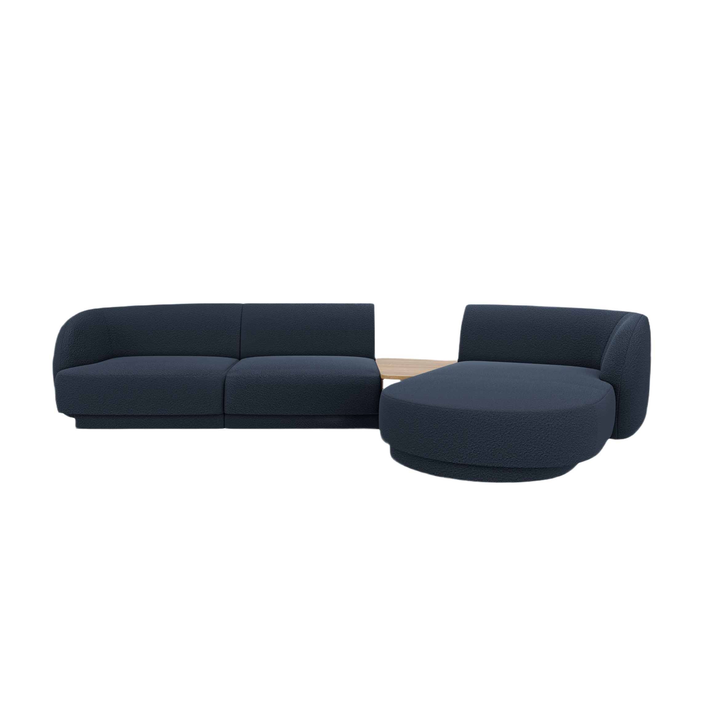 Modulares Ecksofa mit Tisch, 3-Sitzer, rechtsseitig, MILEY, dunkelblaues Boucle