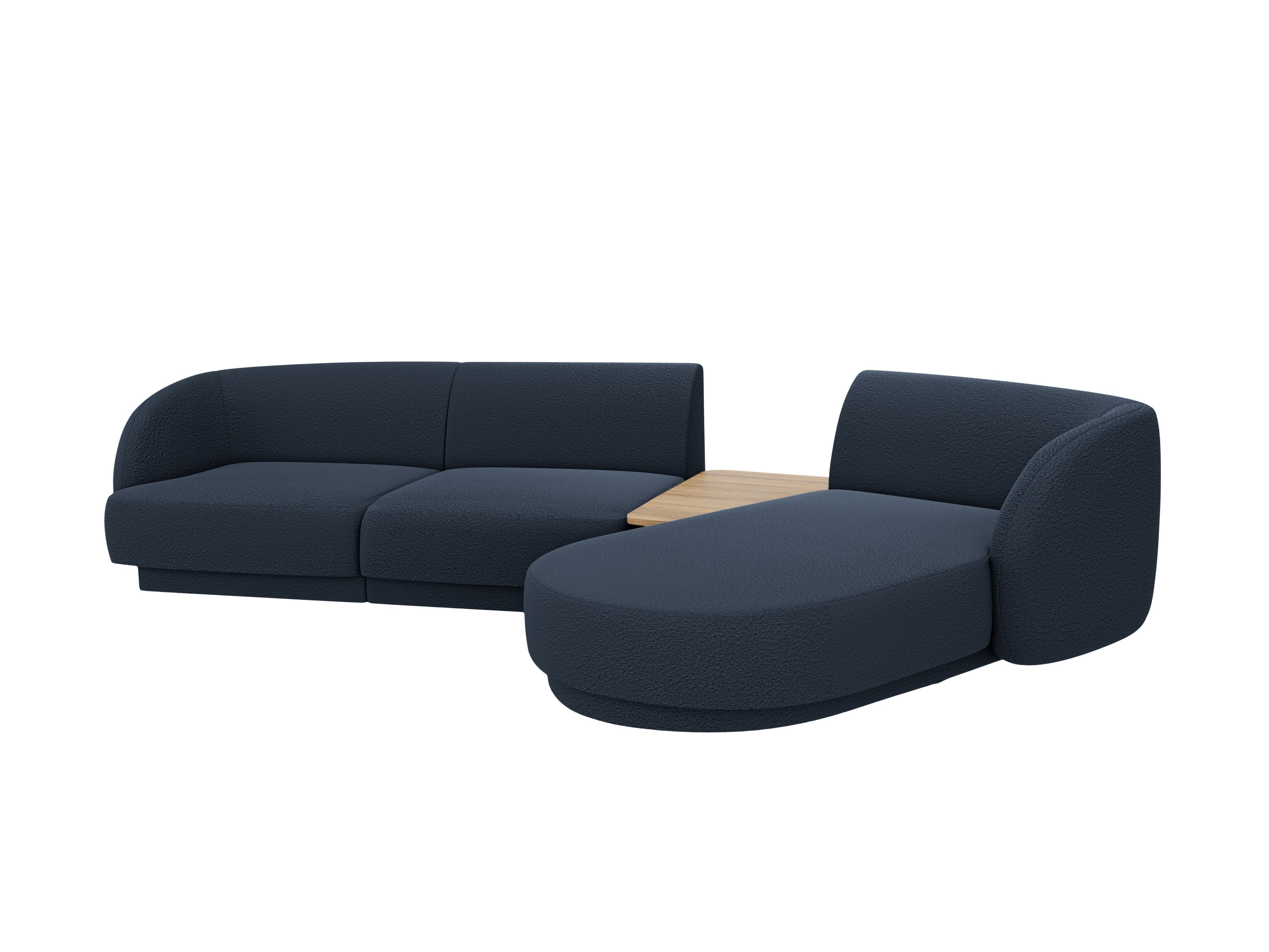 Modulares Ecksofa mit Tisch, 3-Sitzer, rechtsseitig, MILEY, dunkelblaues Boucle