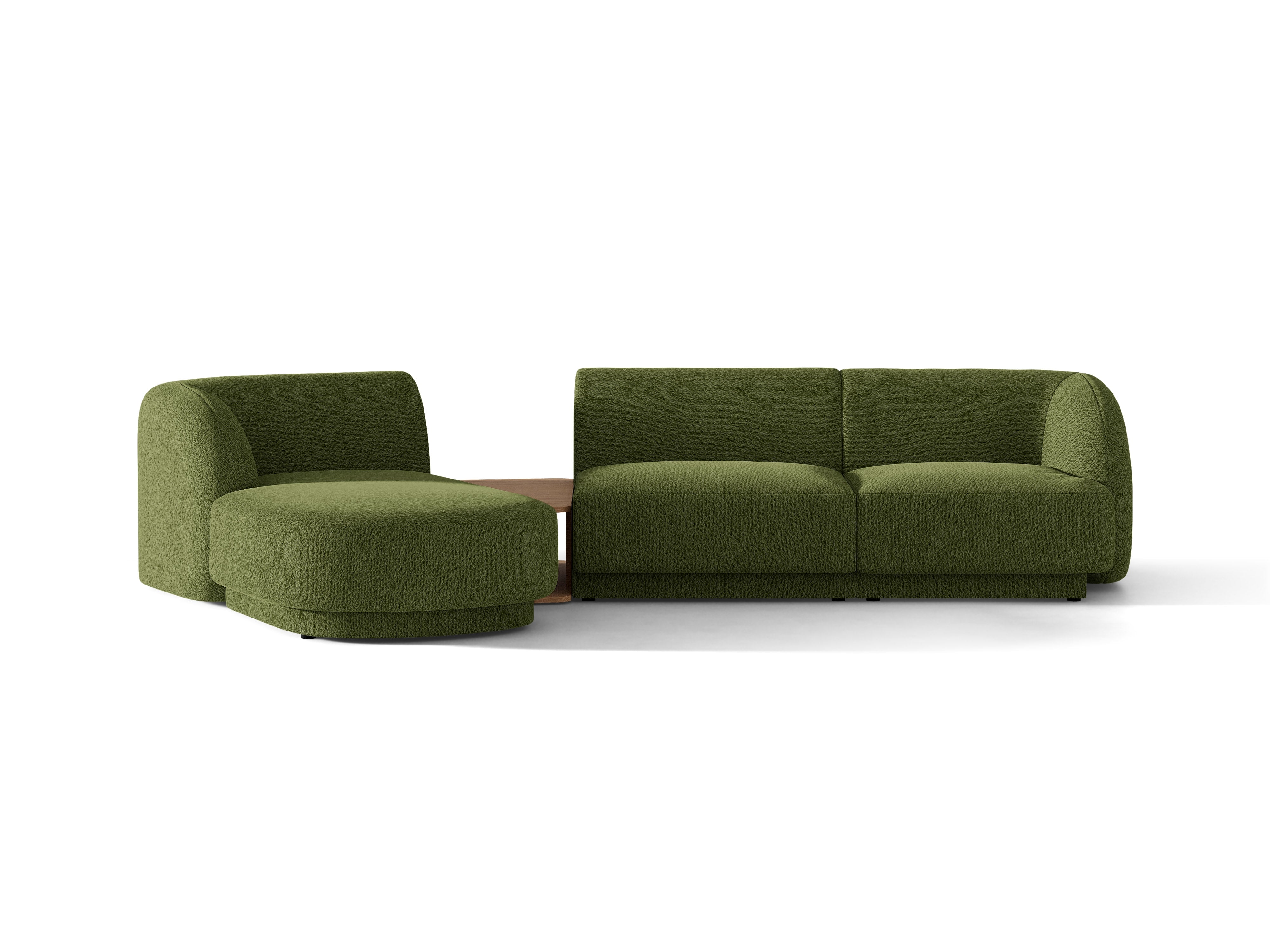 Modulares Ecksofa mit Tisch, 3-Sitzer, links, MILEY, grüne Boucle