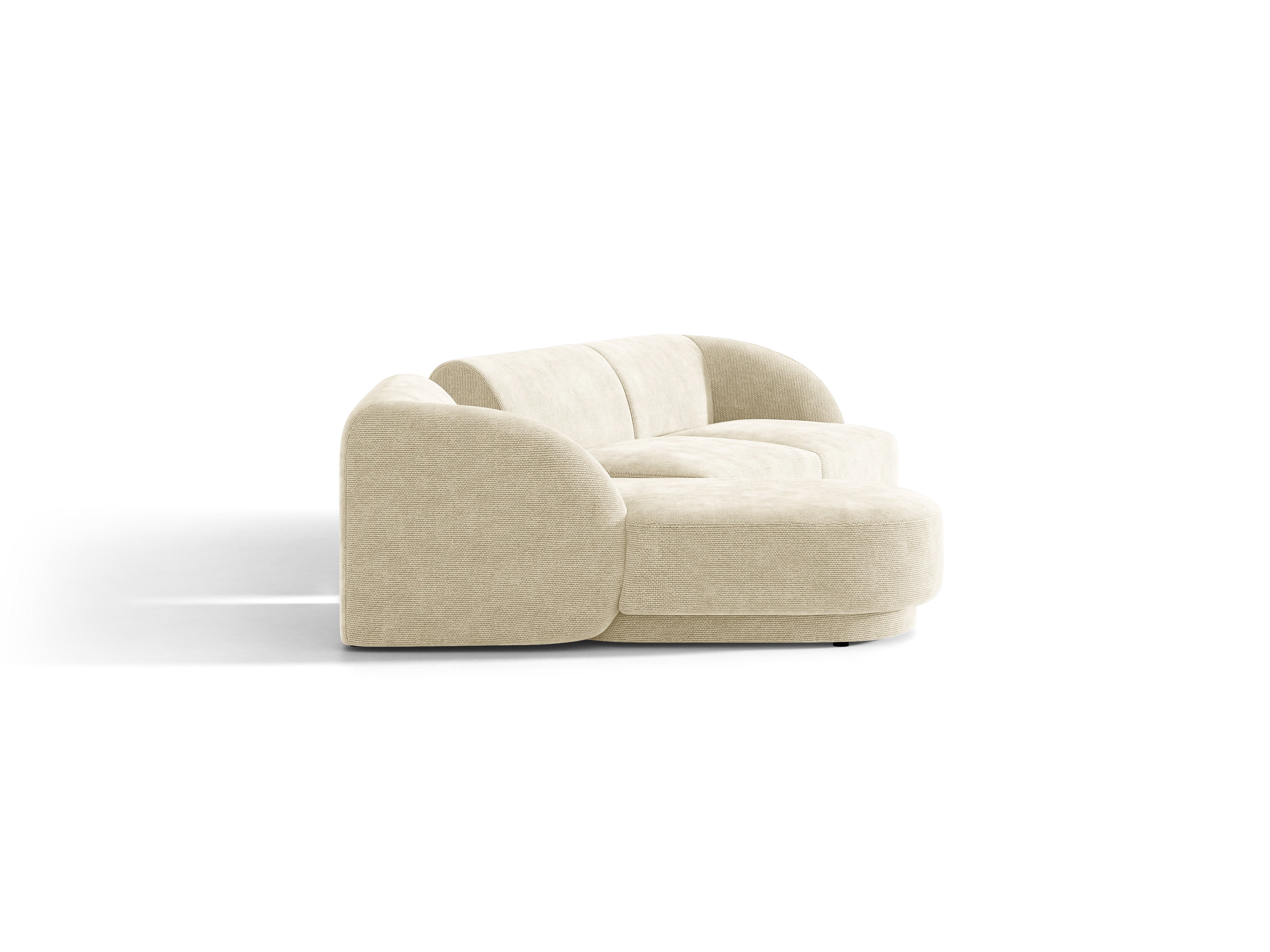 Modulares Ecksofa mit Tisch 3-sitzig links MILEY hellbeige schimmernder Chenille