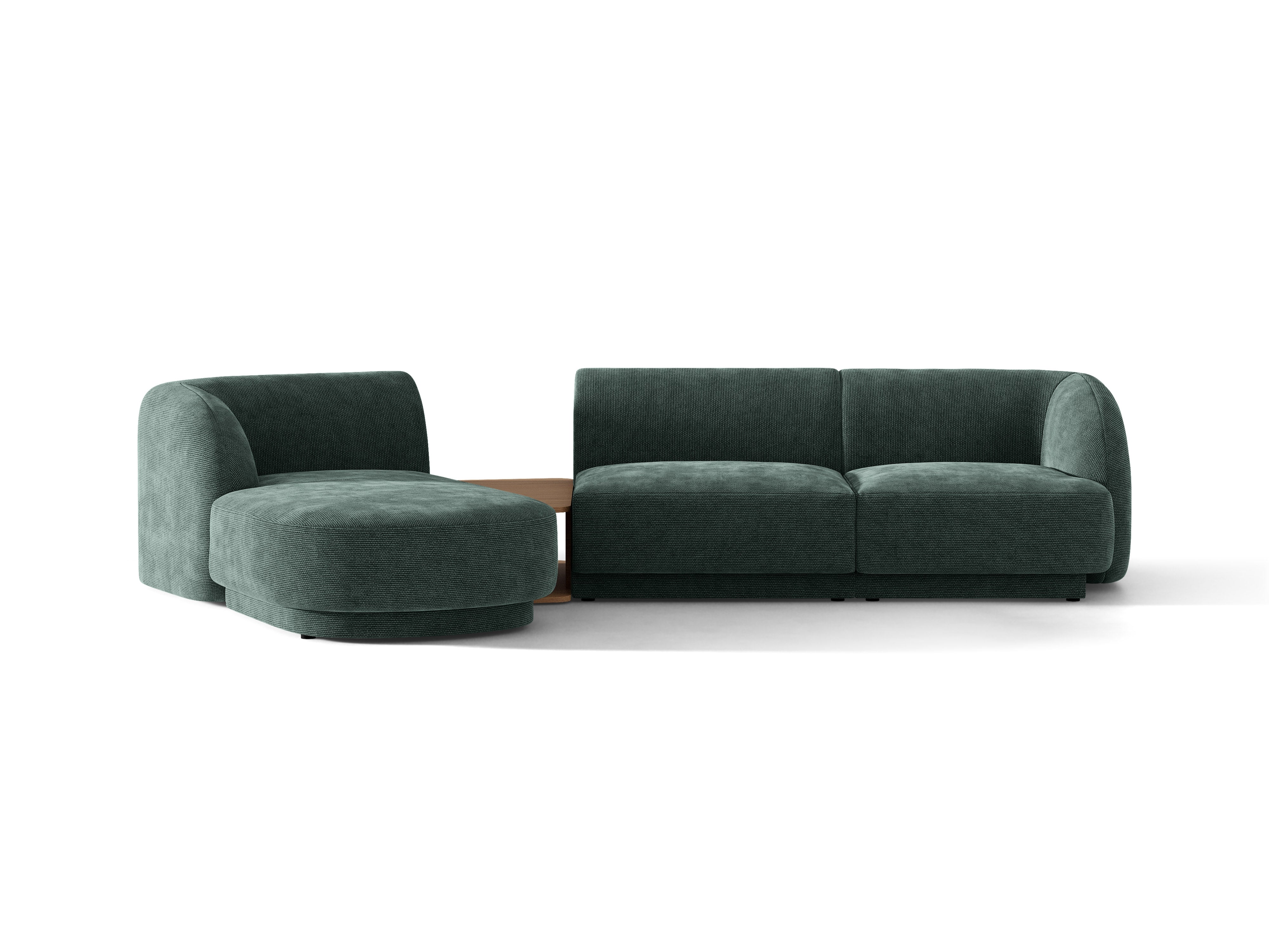 Modulares Ecksofa mit Tisch, 3-Sitzer, linksseitig, MILEY, petrol, samtig