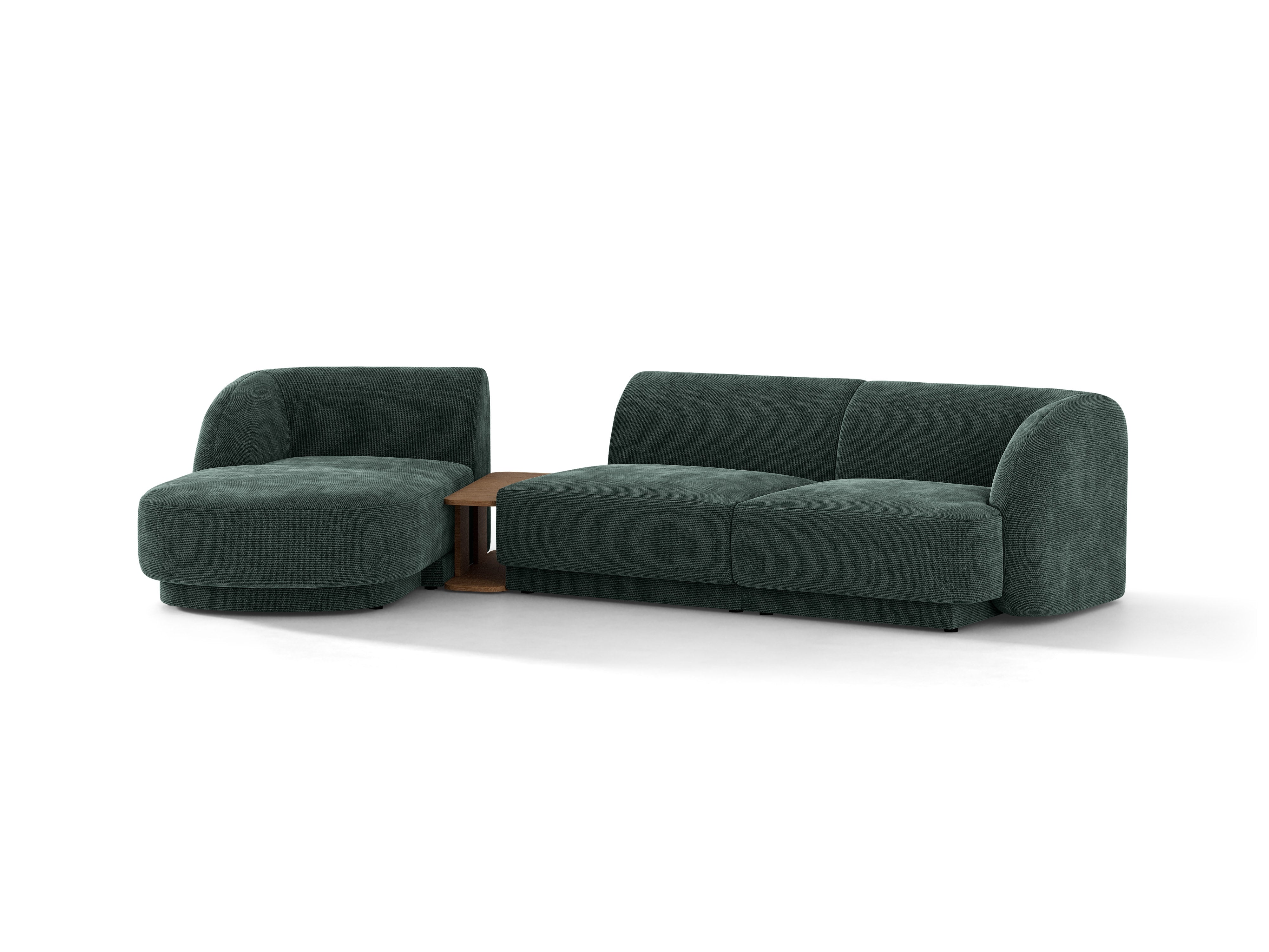Modulares Ecksofa mit Tisch, 3-Sitzer, linksseitig, MILEY, petrol, samtig