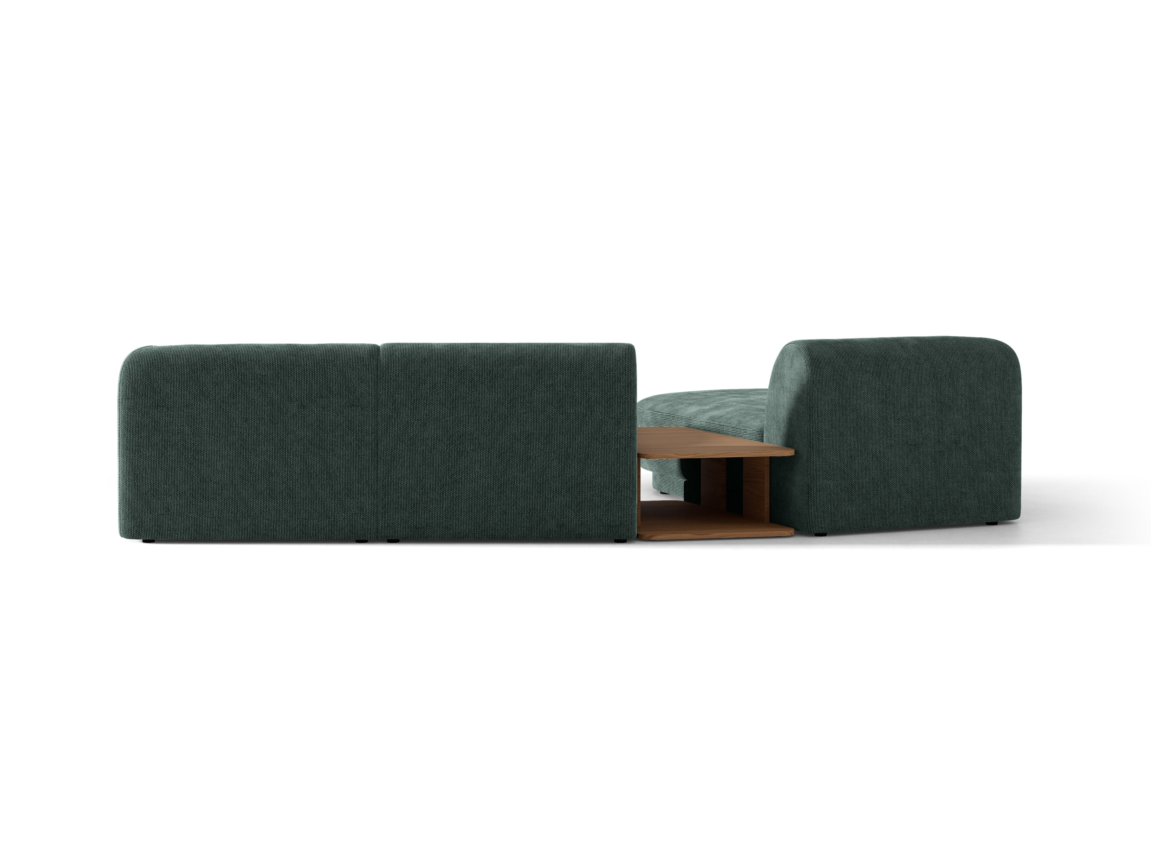 Modulares Ecksofa mit Tisch, 3-Sitzer, linksseitig, MILEY, petrol, samtig