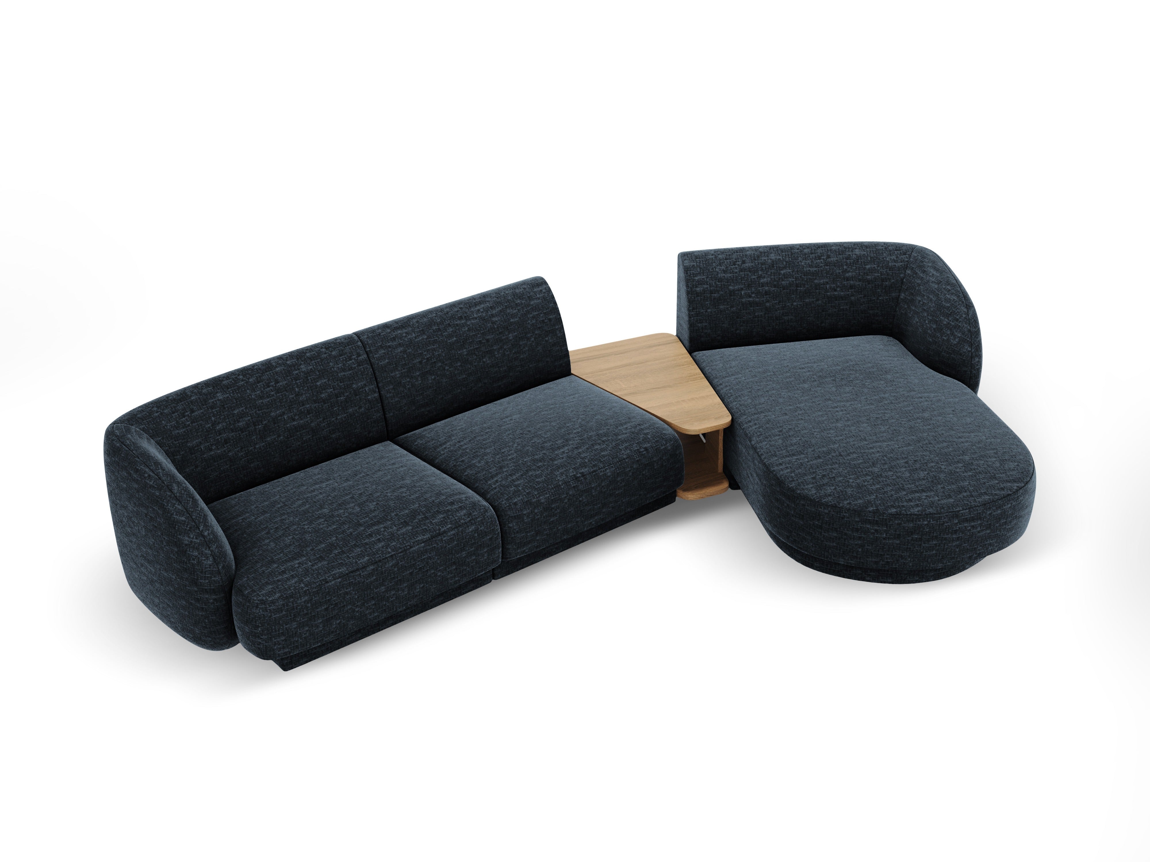 Modular corner sofa with table 3-seater right-facing MILEY royal blue silky chenille