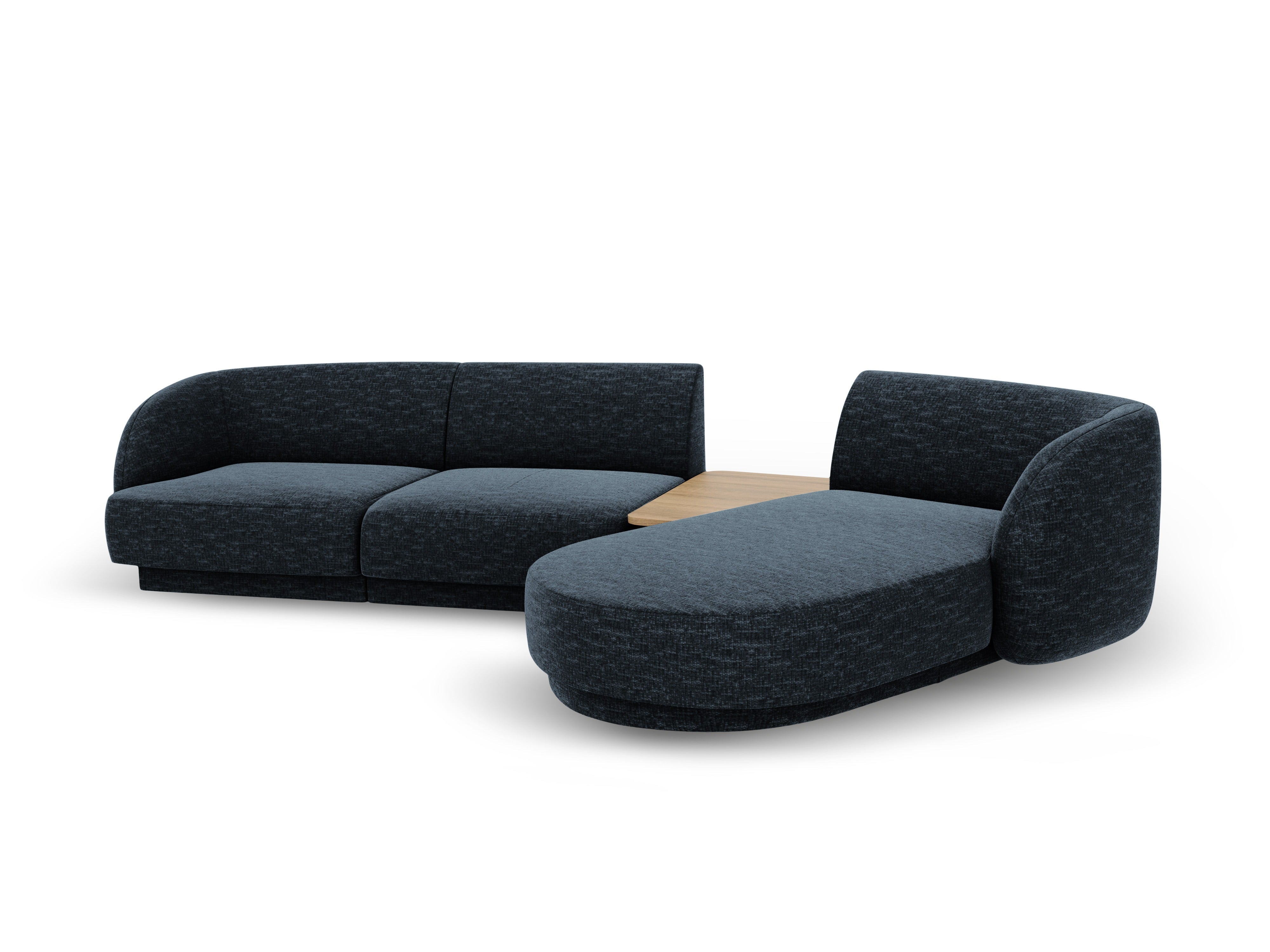 Modular corner sofa with table 3-seater right-facing MILEY royal blue silky chenille