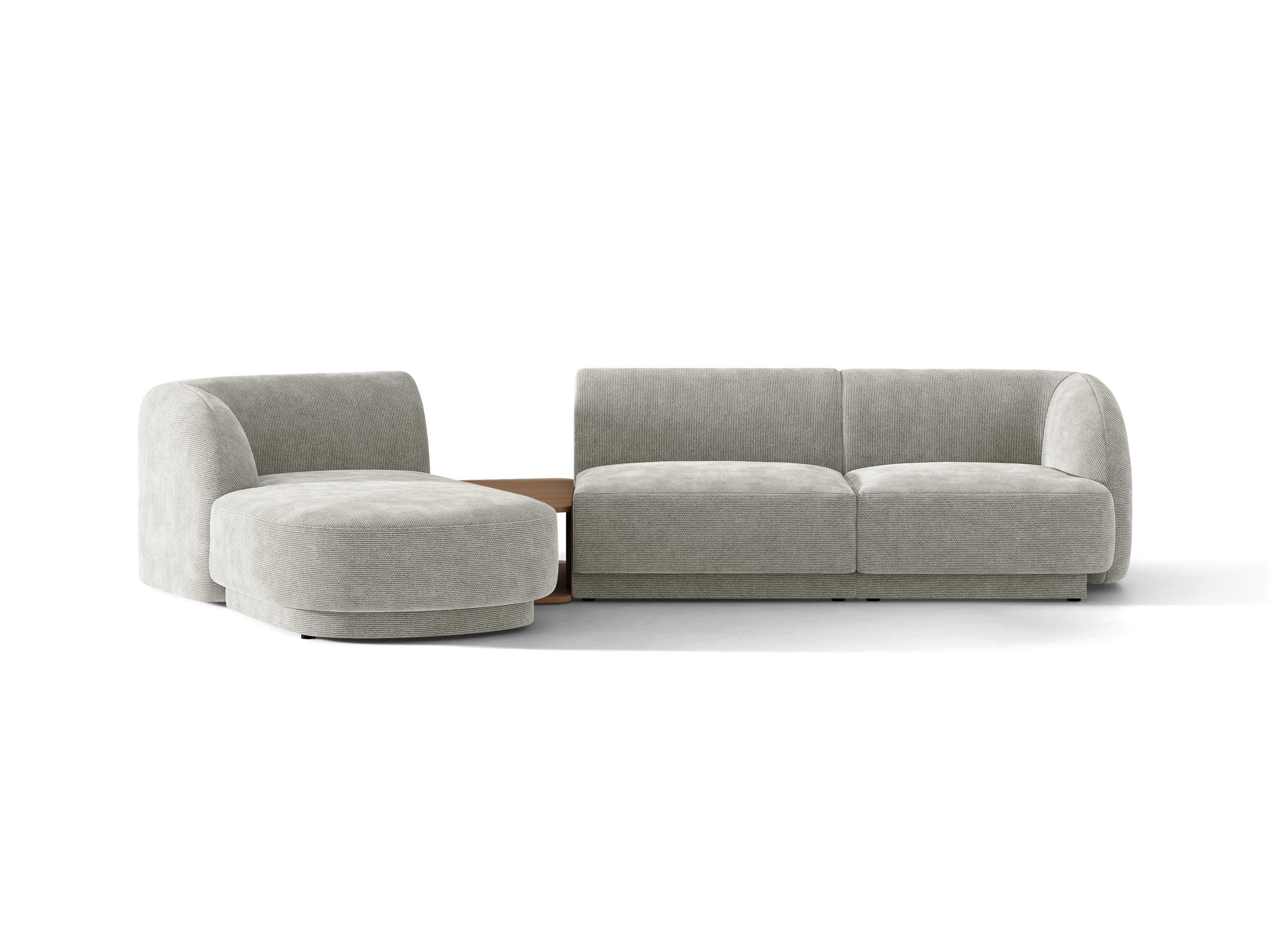 Modulares Ecksofa mit Tisch 3-sitzig links MILEY hellgrau schimmernder Chenille