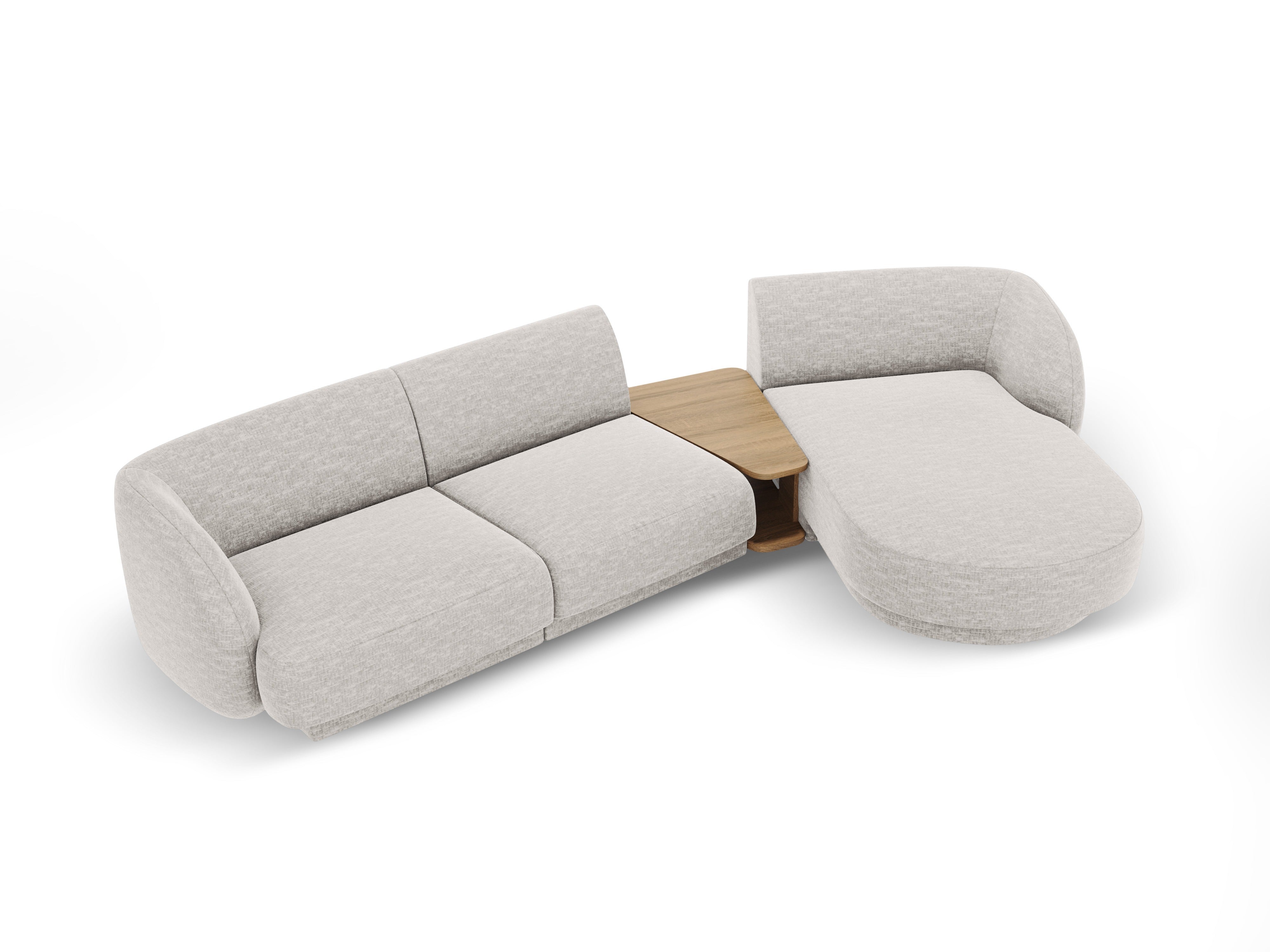 Modular corner sofa with table 3-seater right-hand MILEY light gray silky chenille