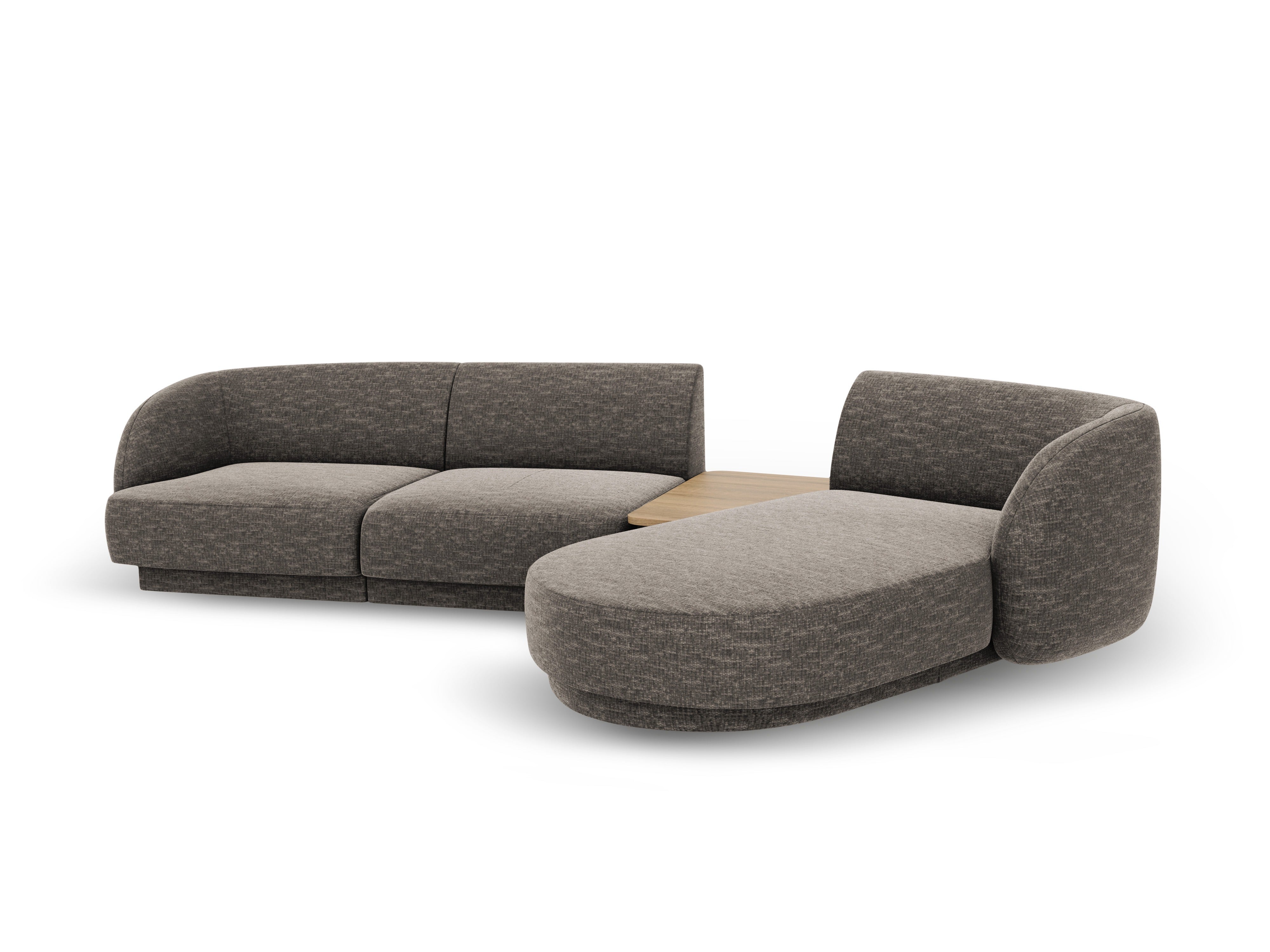Modular corner sofa with table 3-seater right-sided MILEY gray chenille silky
