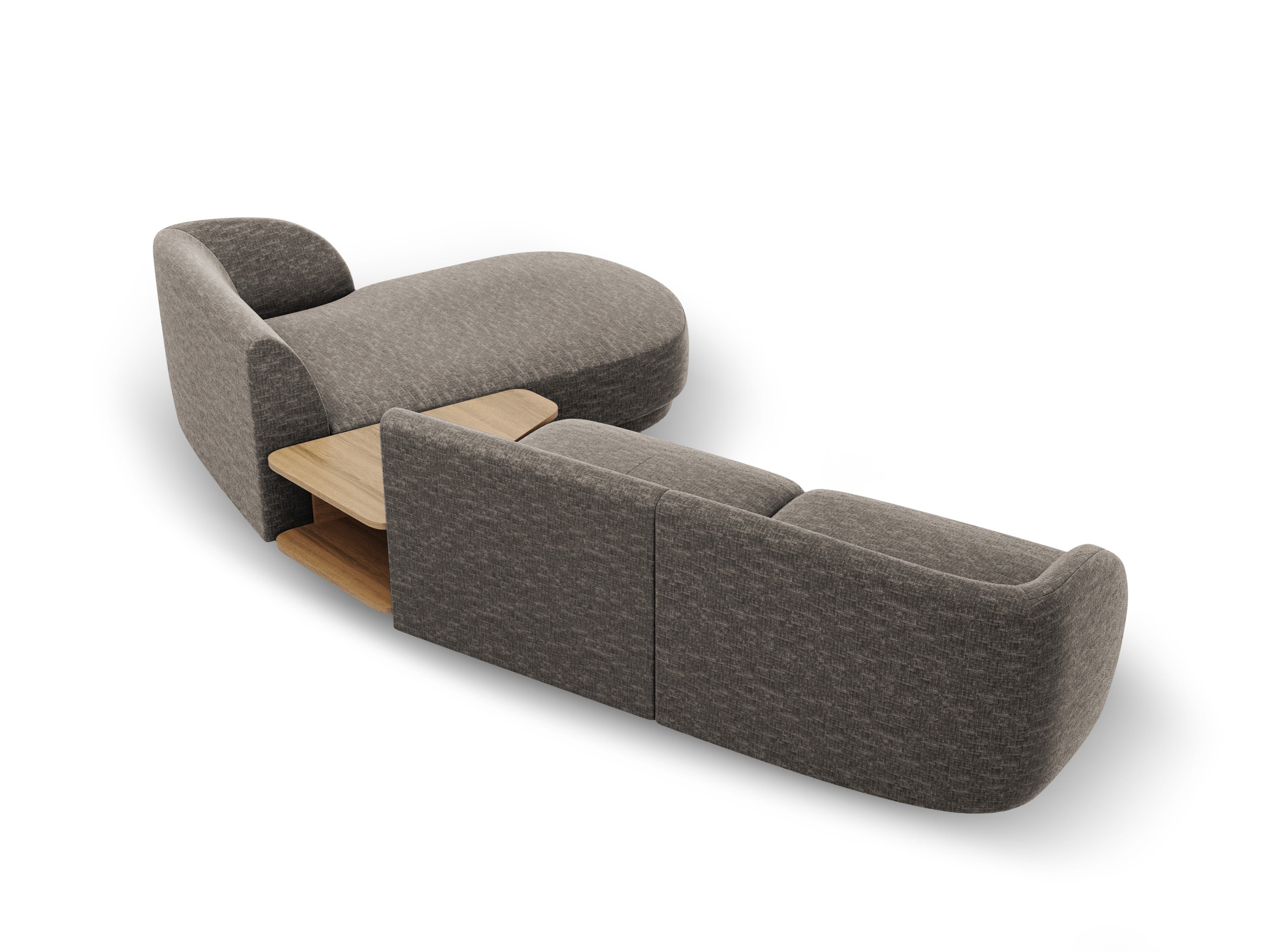 Modular corner sofa with table 3-seater right-sided MILEY gray chenille silky