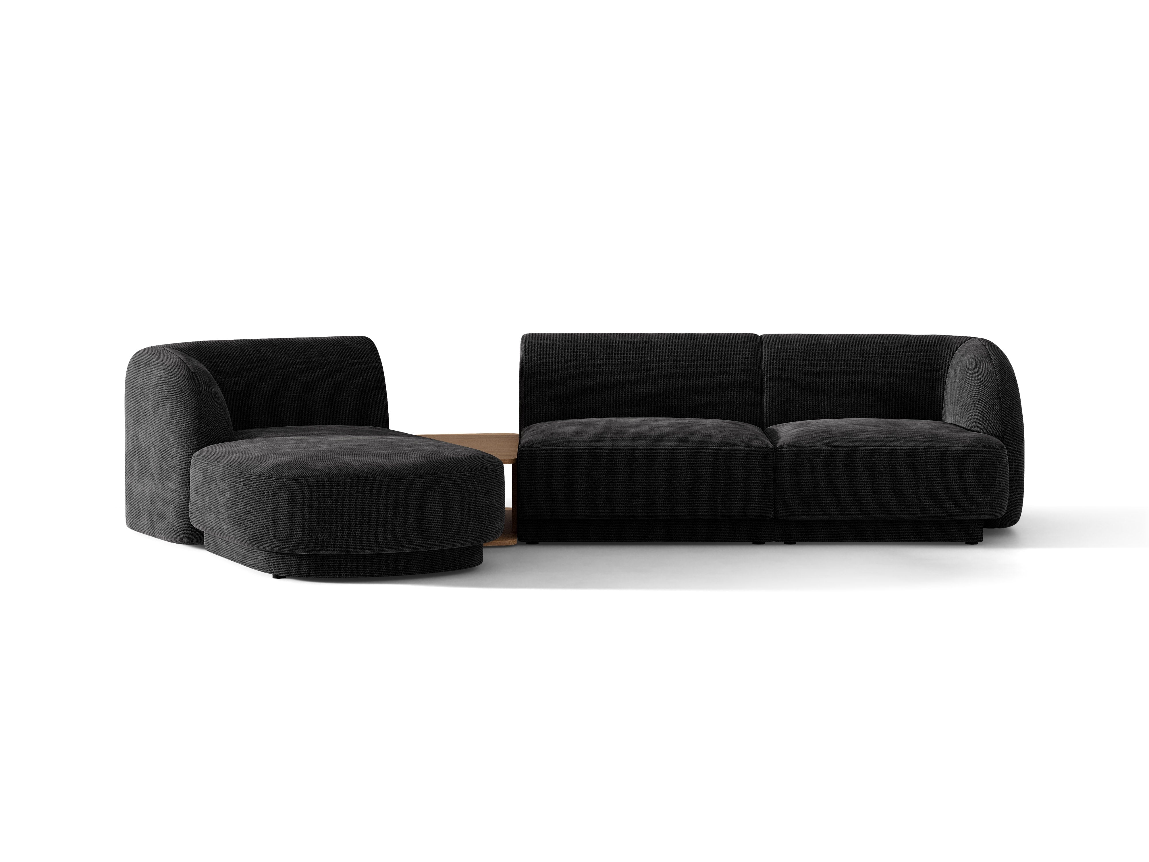 Modulares Ecksofa mit Tisch, 3-Sitzer, linksseitig, MILEY, schwarzer schimmernder Chenille