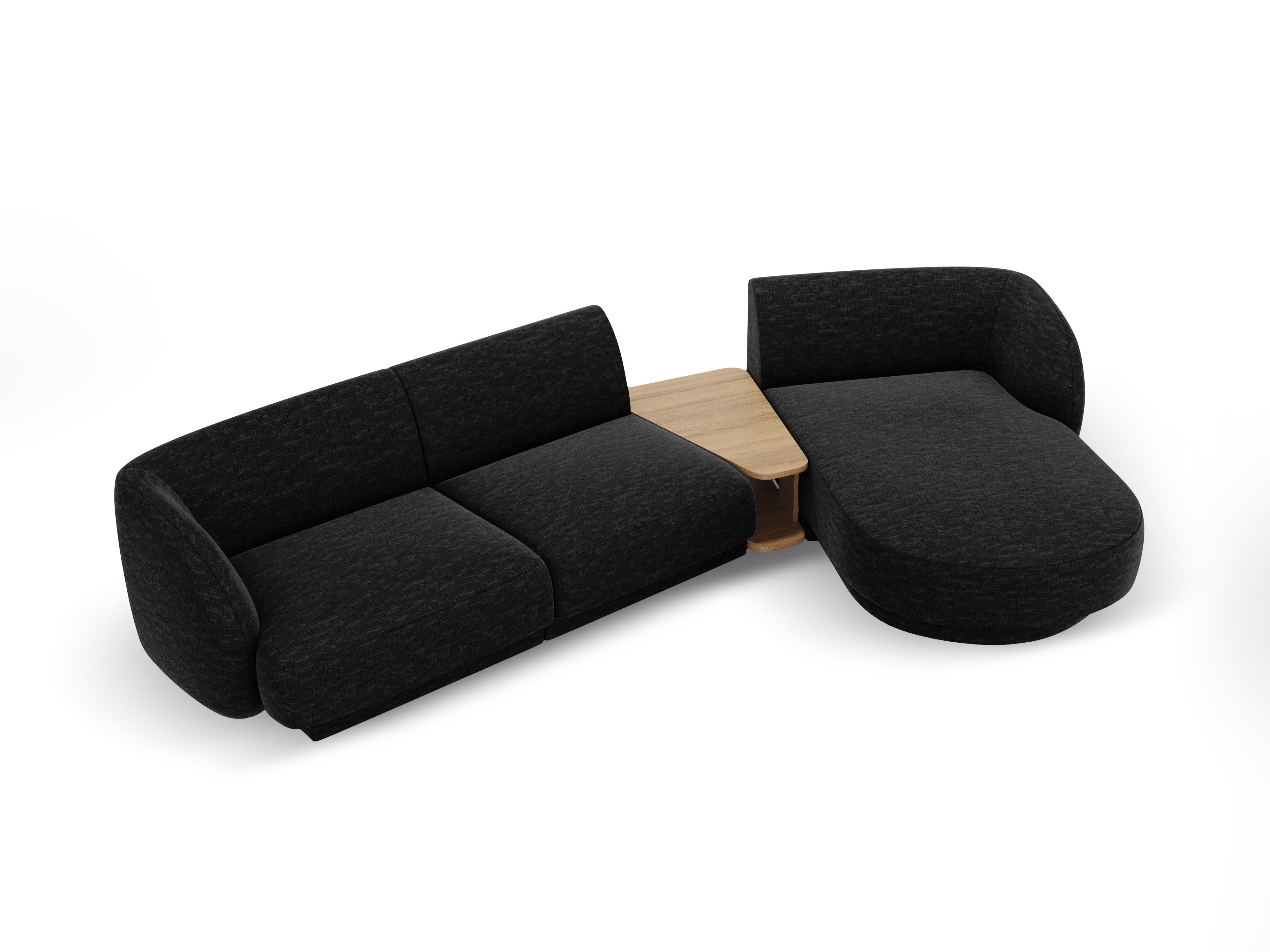 Modular corner sofa with table 3-seater right-hand MILEY black chenille silky