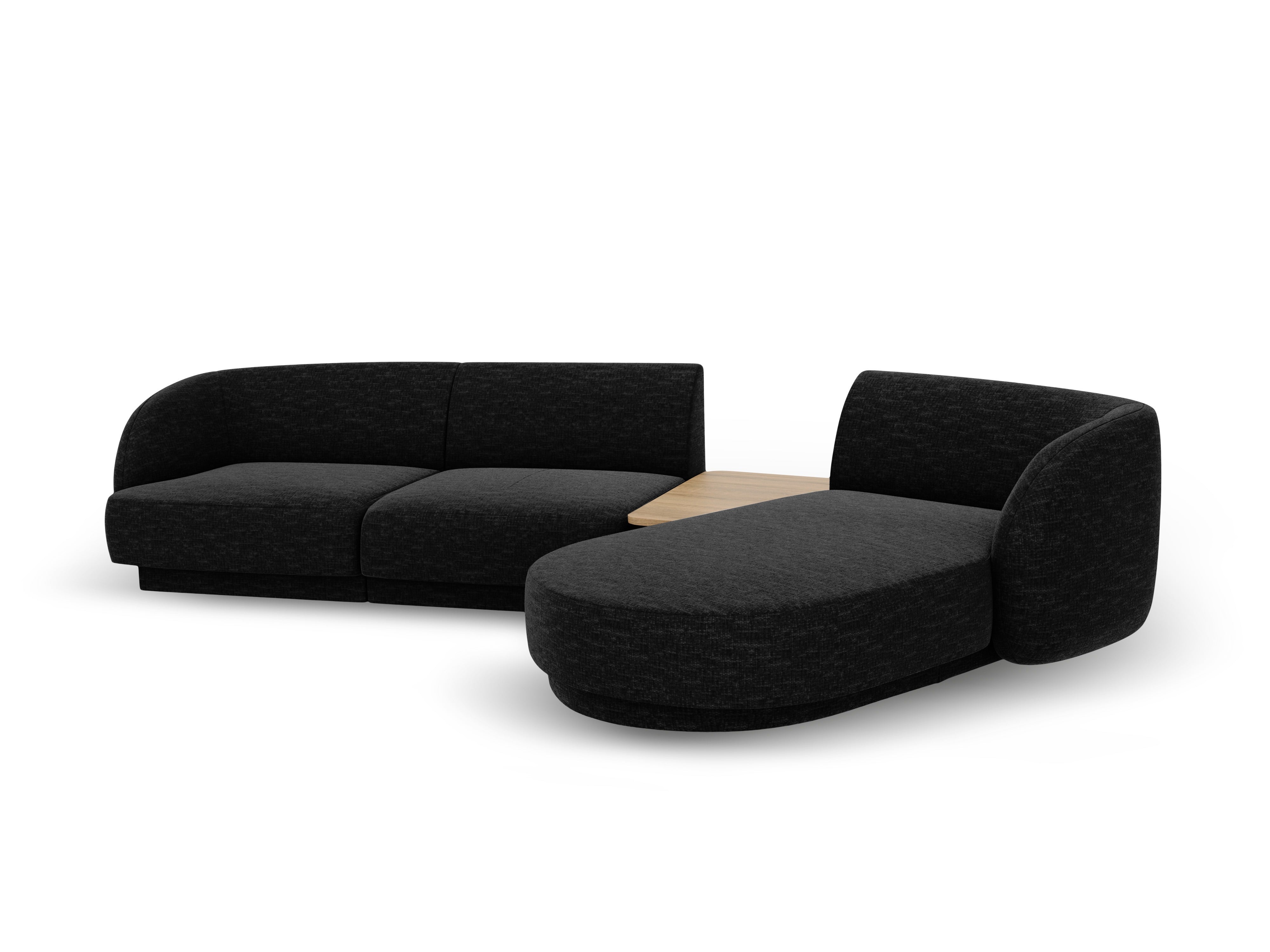 Modular corner sofa with table 3-seater right-hand MILEY black chenille silky