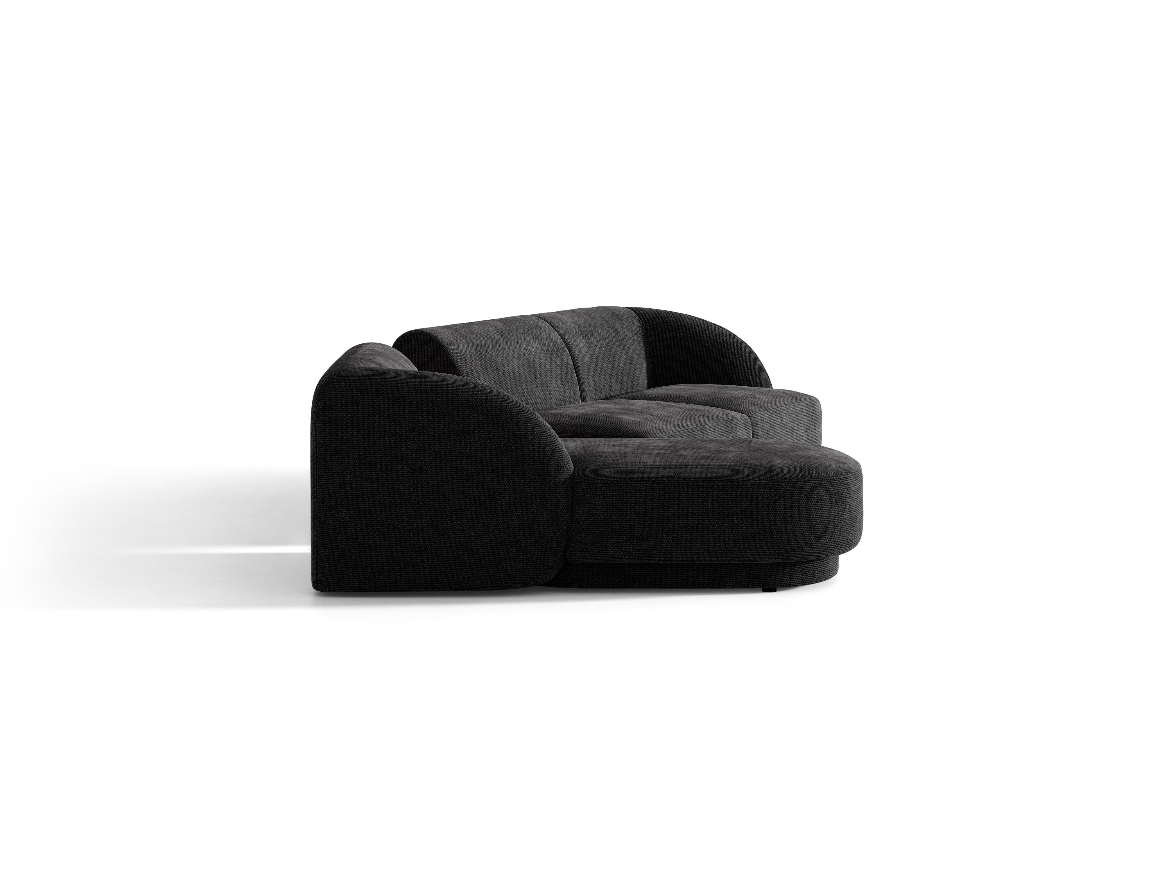 Modulares Ecksofa mit Tisch, 3-Sitzer, linksseitig, MILEY, schwarzer schimmernder Chenille