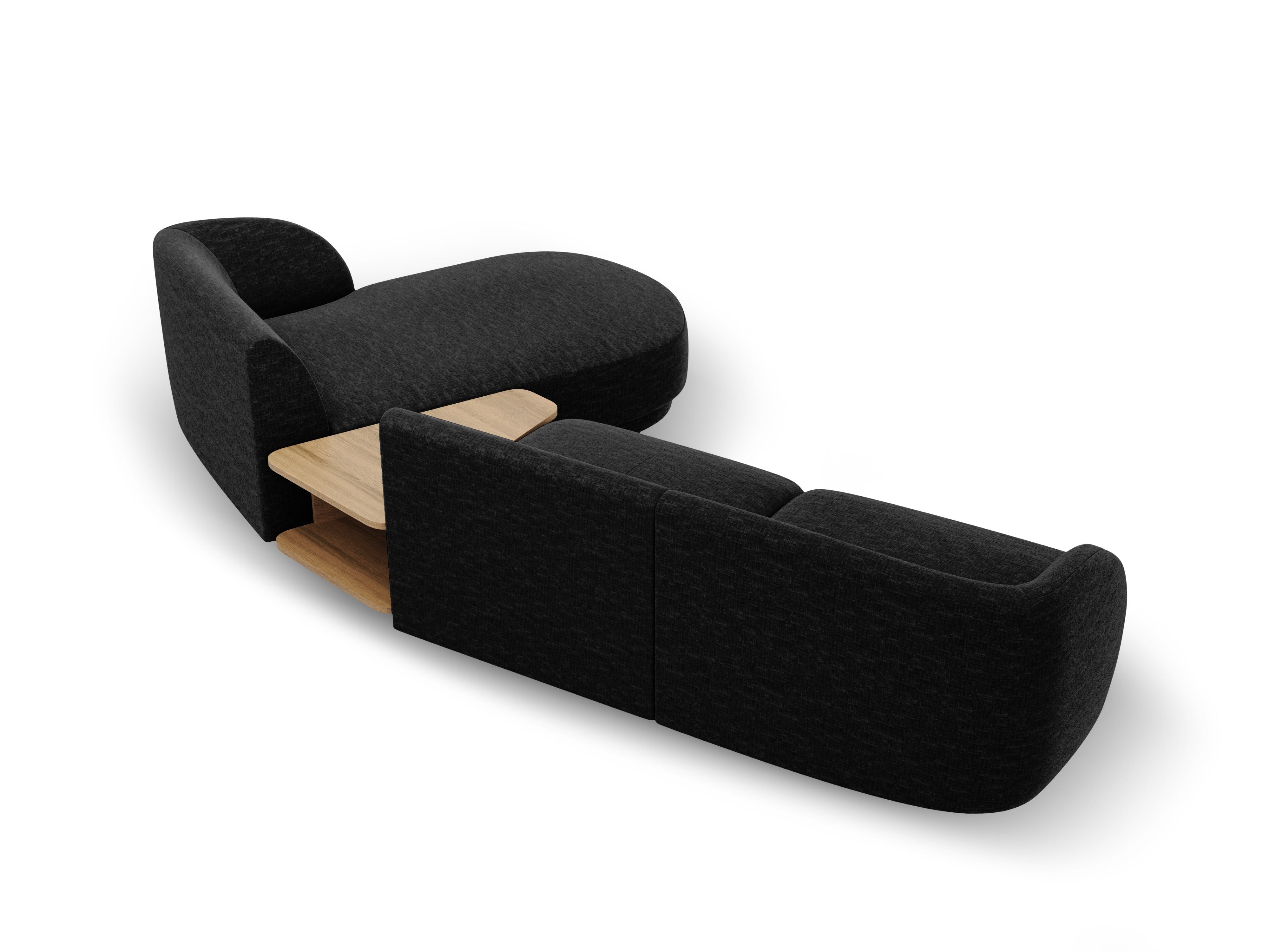 Modular corner sofa with table 3-seater right-hand MILEY black chenille silky