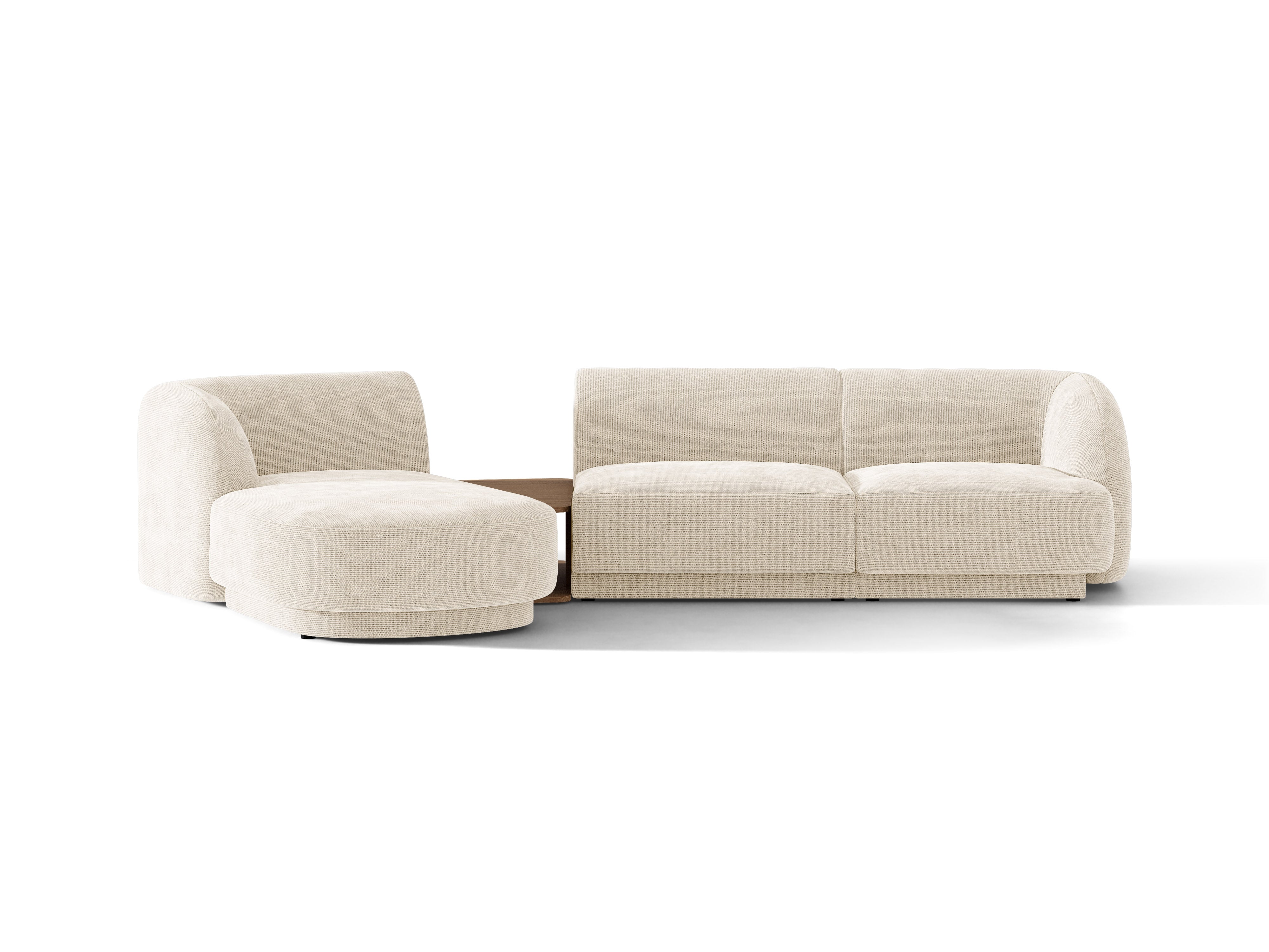 Modulares Ecksofa mit Tisch 3-sitzig links MILEY Elfenbein Chenille
