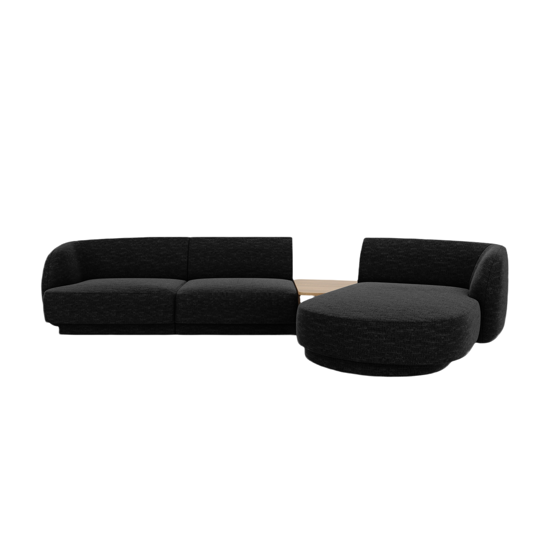 Modulares Ecksofa mit Tisch, 3-Sitzer, rechtsseitig, MILEY, schwarzer Chenille