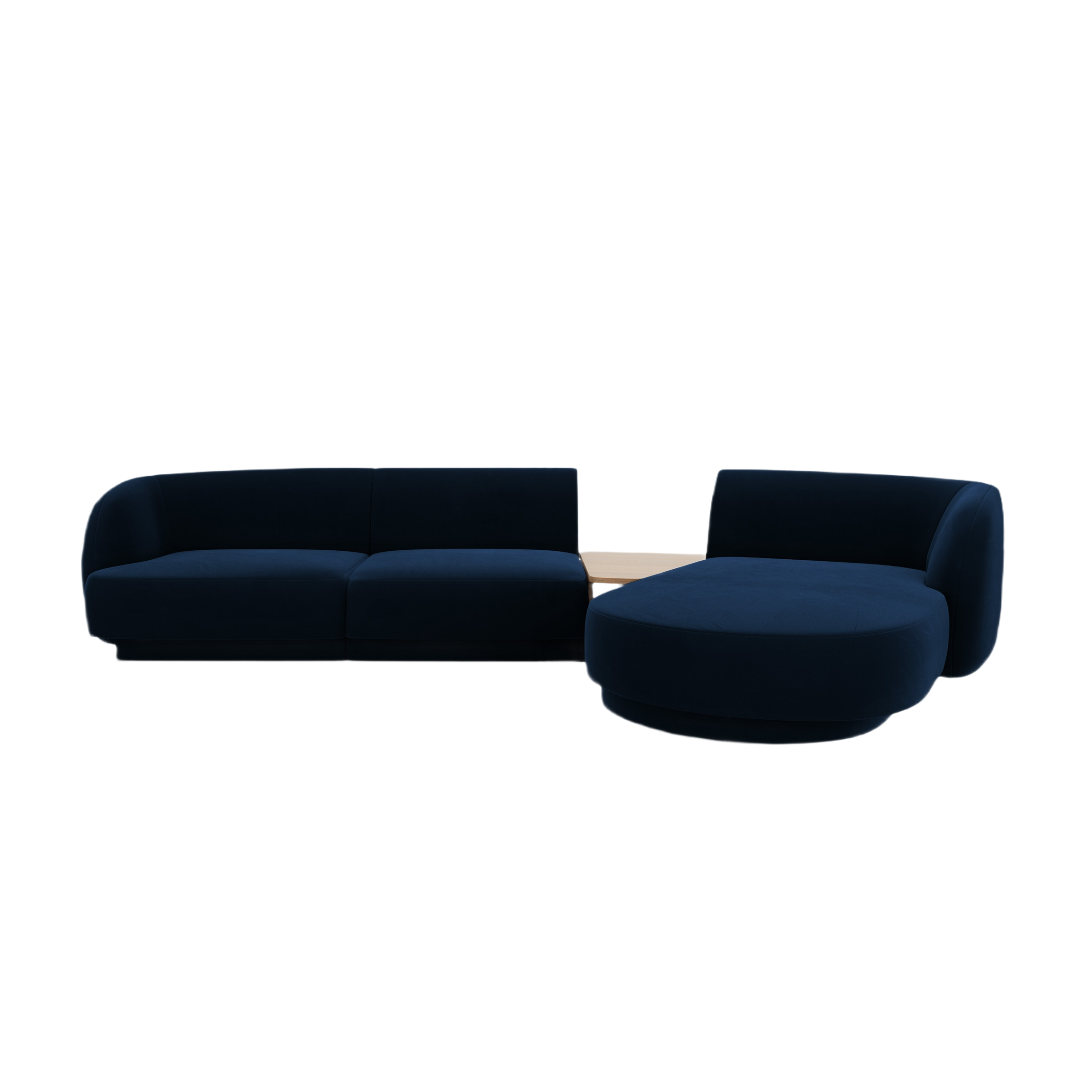 Modulares Ecksofa mit Tisch, 3-Sitzer, rechtsseitig, samtig, MILEY, königsblau