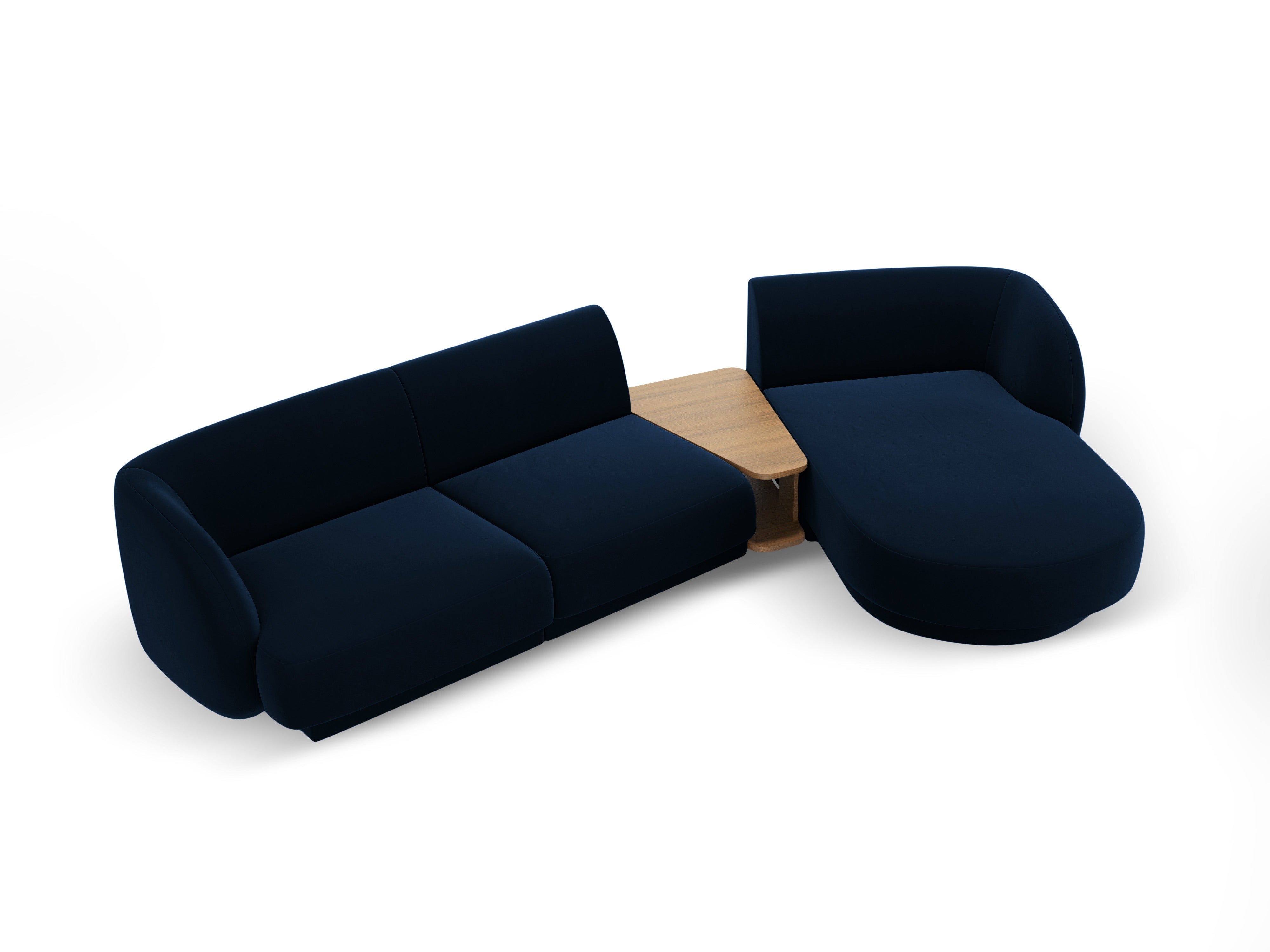 Modulares Ecksofa mit Tisch, 3-Sitzer, rechtsseitig, samtig, MILEY, königsblau