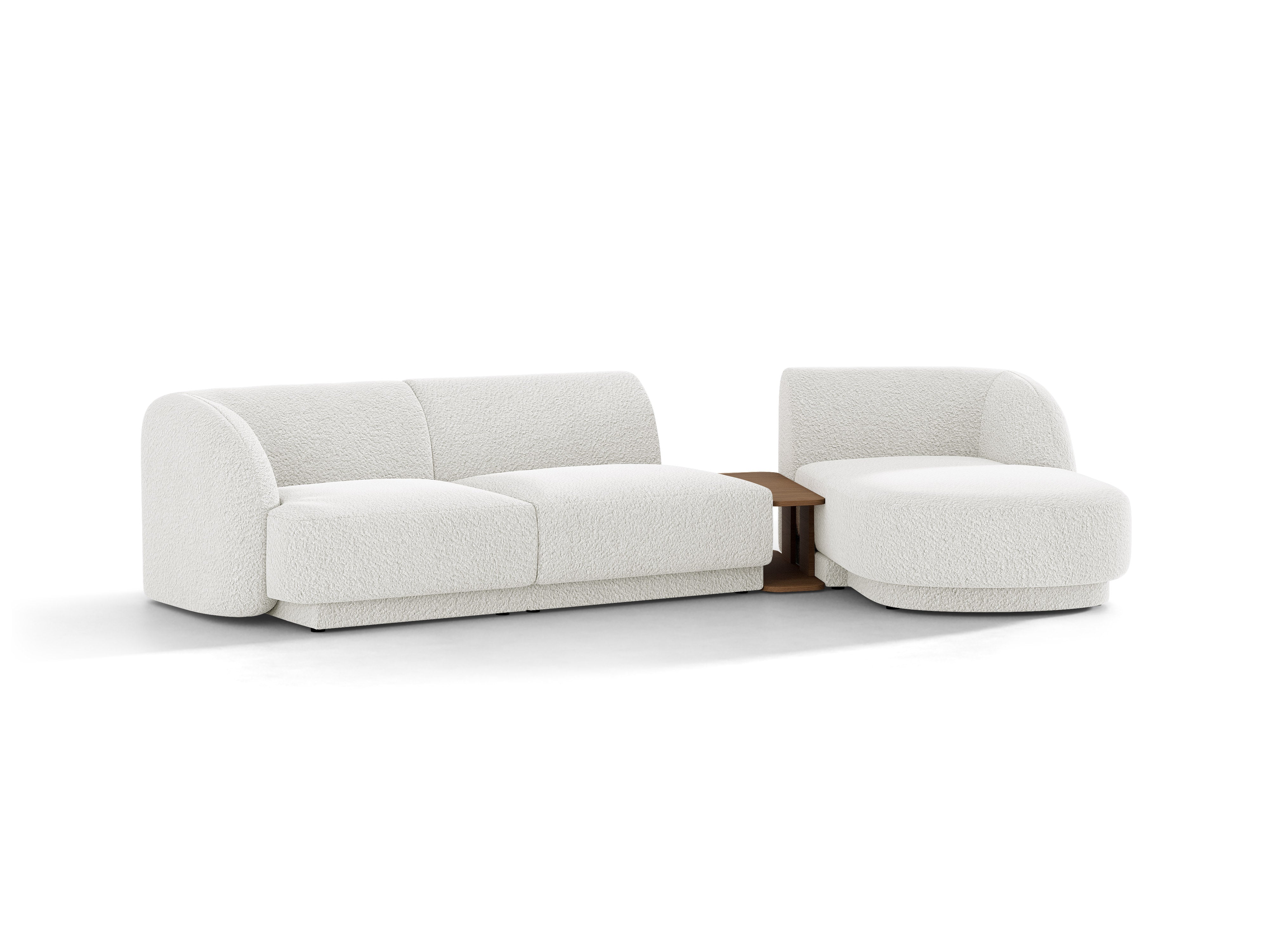 Modulares Ecksofa mit Tisch, 3-Sitzer, rechtsseitig, MILEY, weißes Boucle