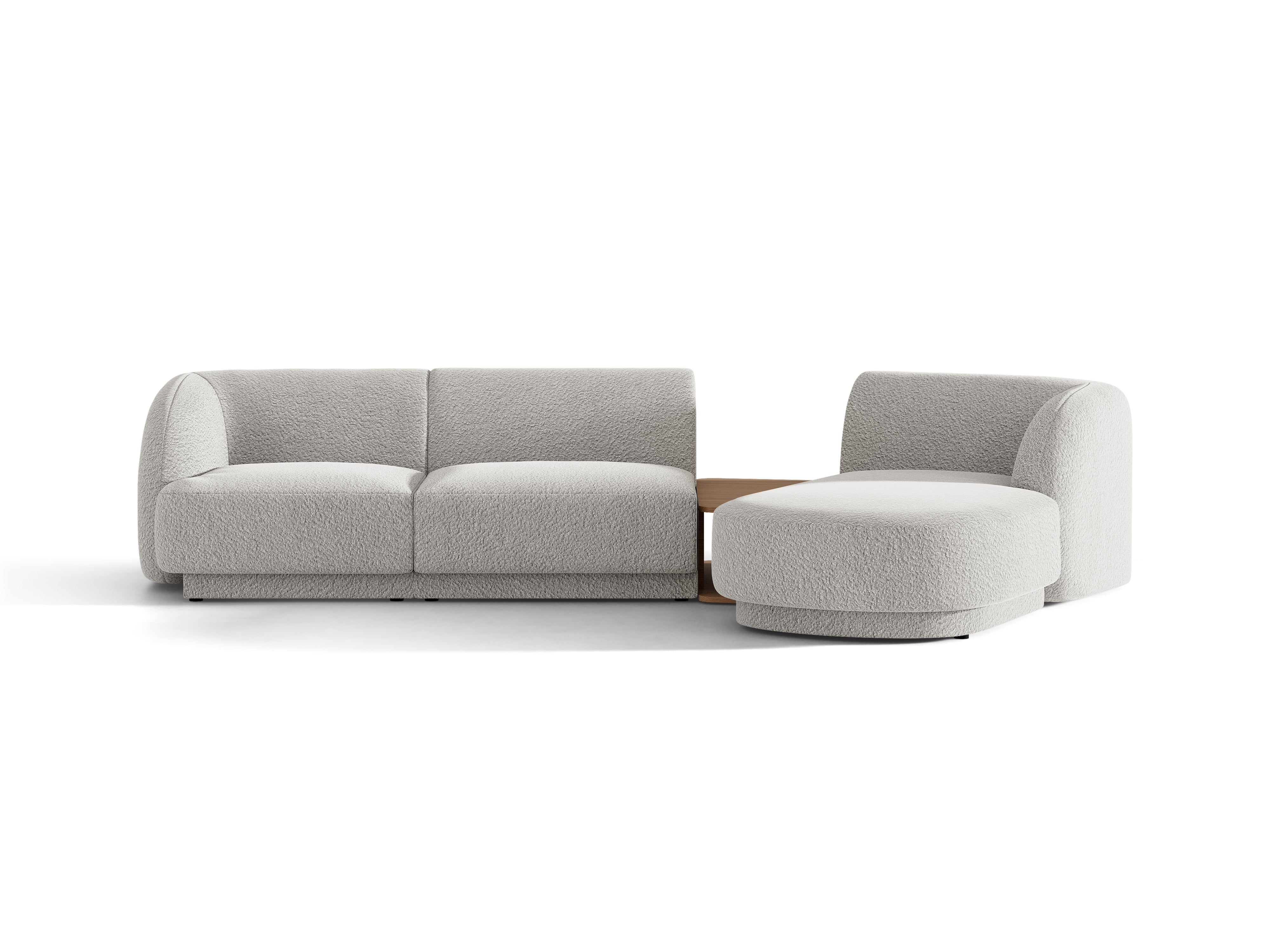 Modulares Ecksofa mit Tisch, 3-Sitzer, rechtsseitig, MILEY, hellgraue Boucle