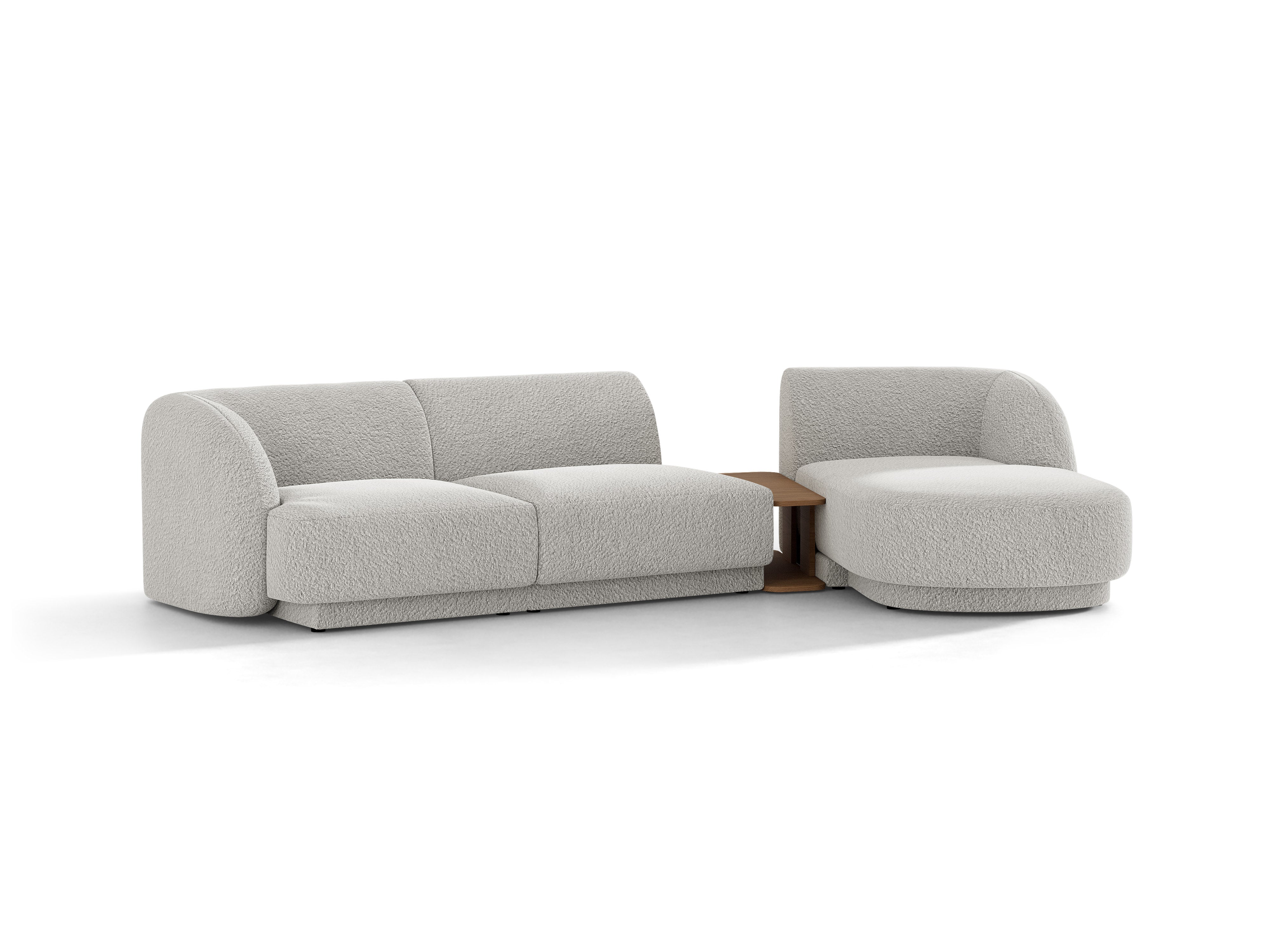 Modulares Ecksofa mit Tisch, 3-Sitzer, rechtsseitig, MILEY, hellgraue Boucle