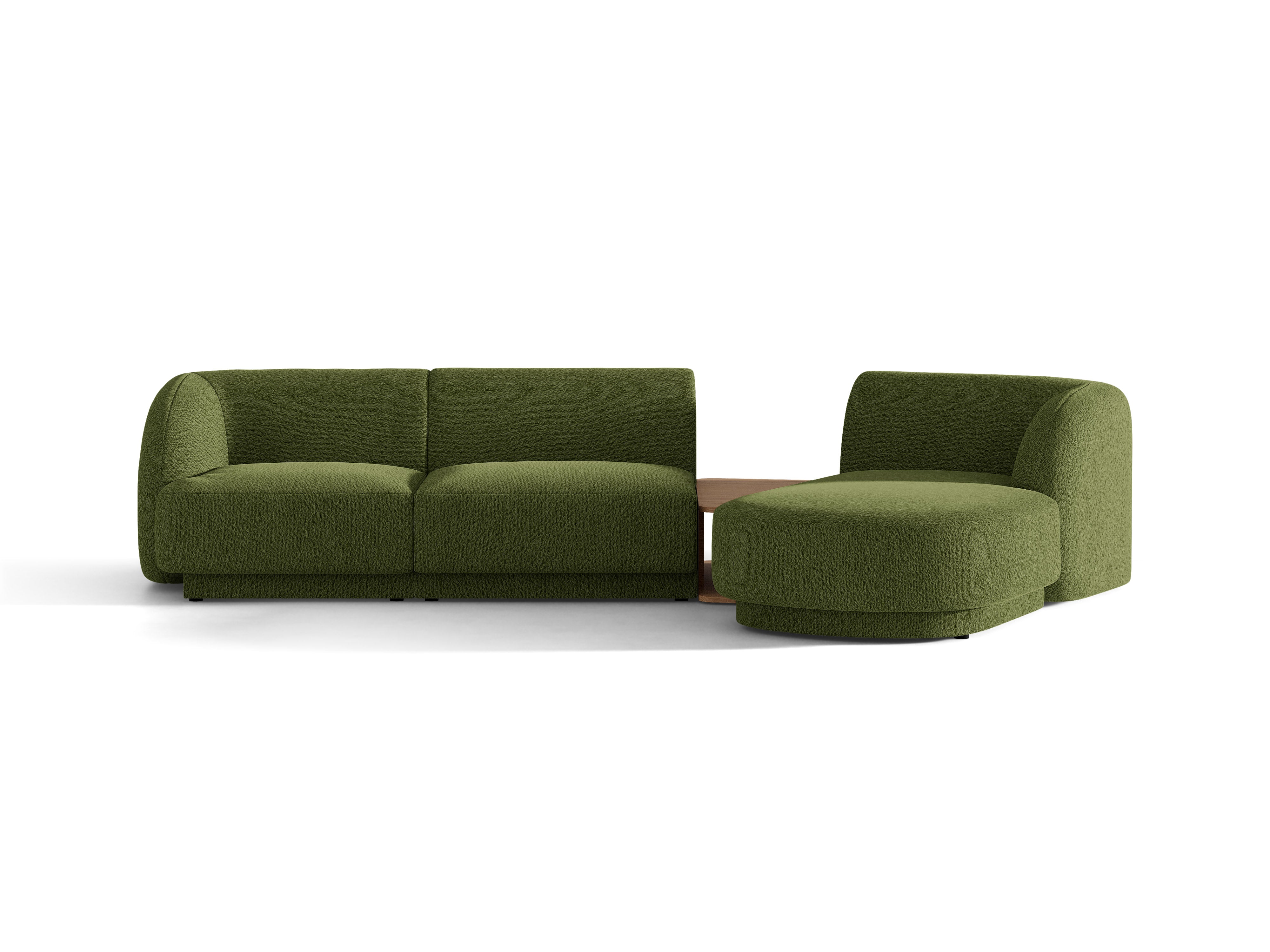 Modulares Ecksofa mit Tisch, 3-Sitzer, rechtsseitig, MILEY, grün Boucle