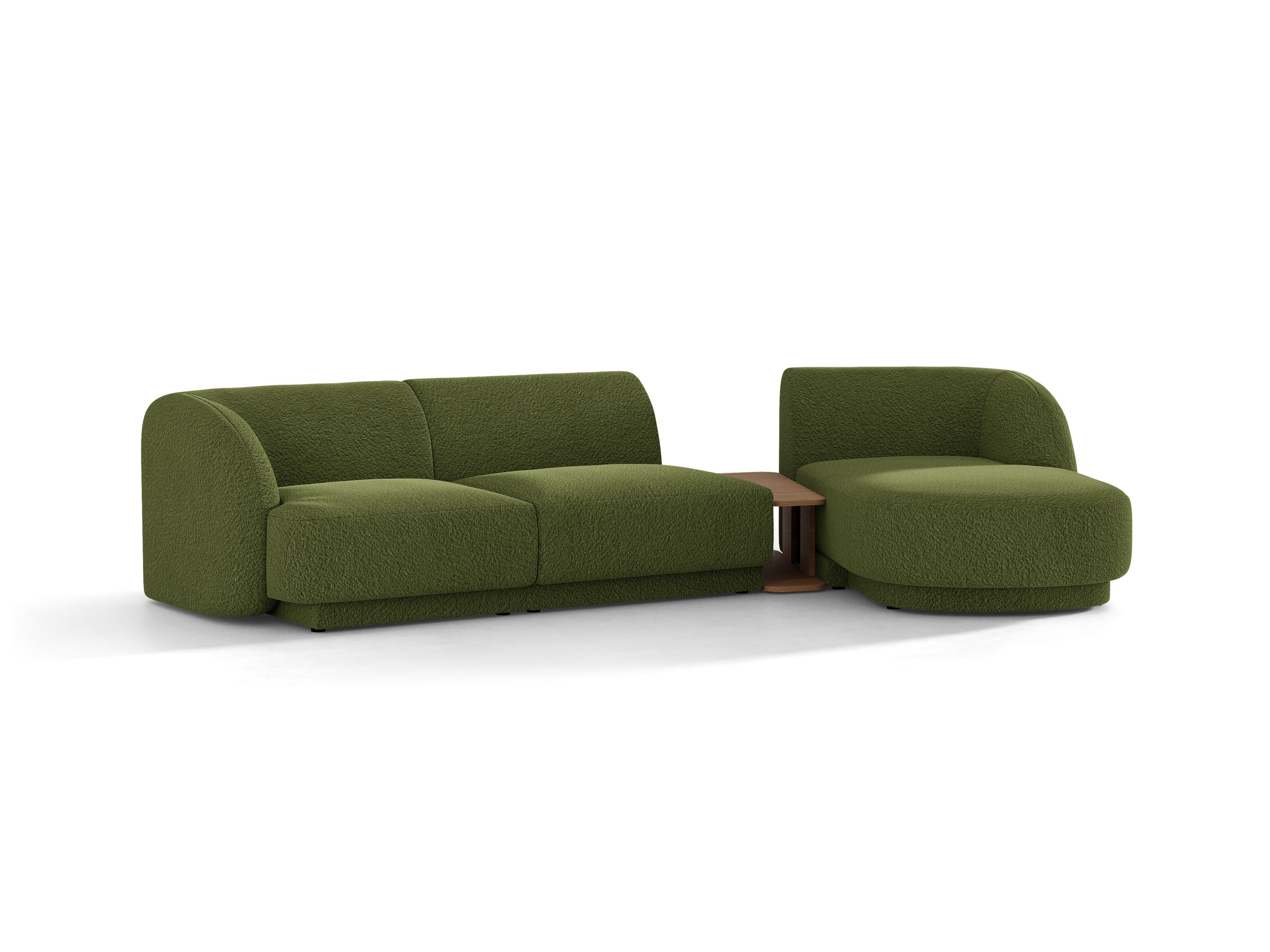 Modulares Ecksofa mit Tisch, 3-Sitzer, rechtsseitig, MILEY, grün Boucle