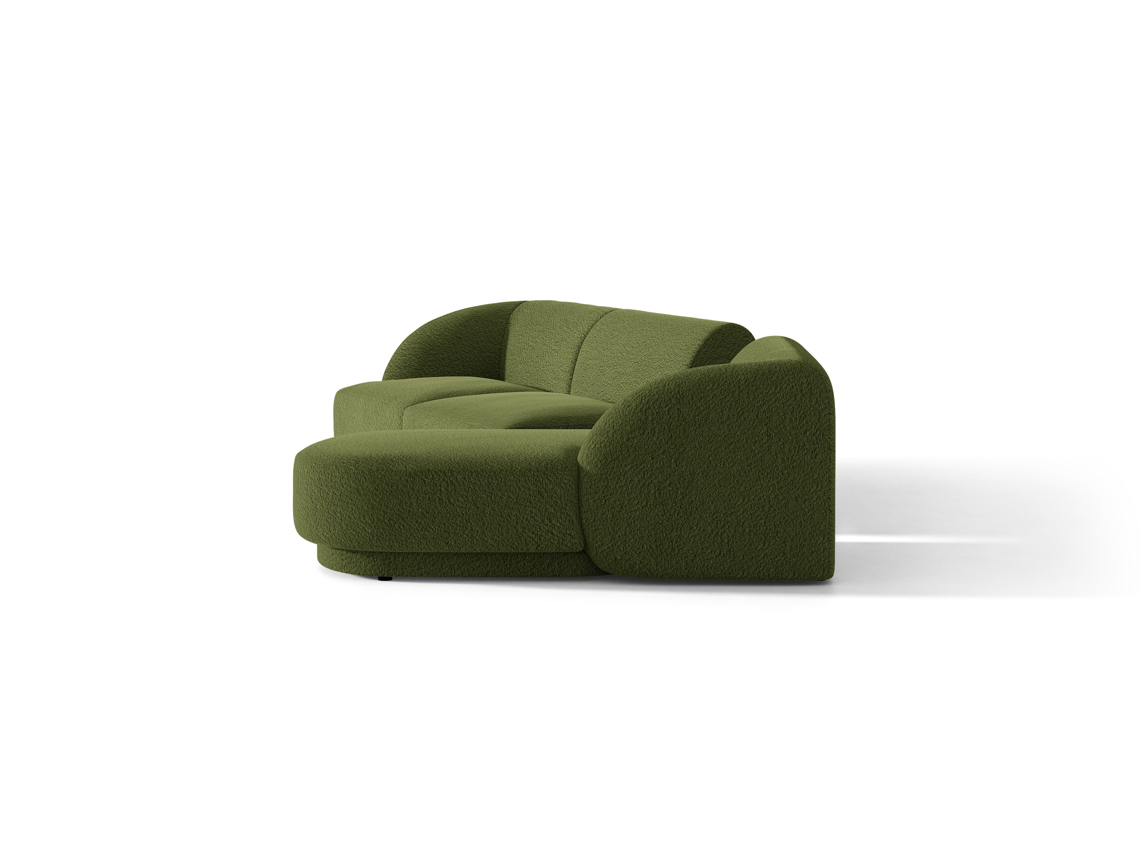 Modulares Ecksofa mit Tisch, 3-Sitzer, rechtsseitig, MILEY, grün Boucle