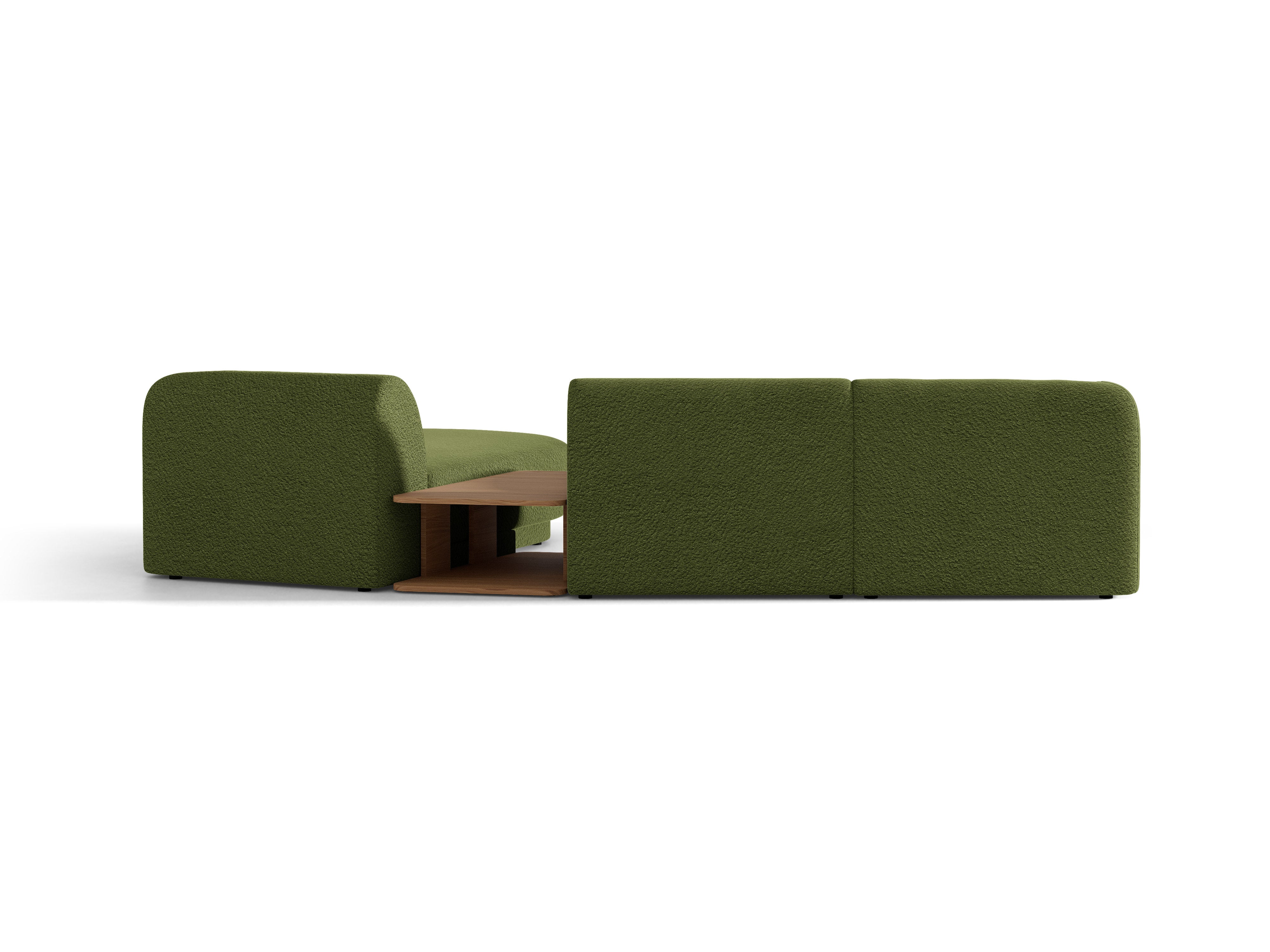 Modulares Ecksofa mit Tisch, 3-Sitzer, rechtsseitig, MILEY, grün Boucle