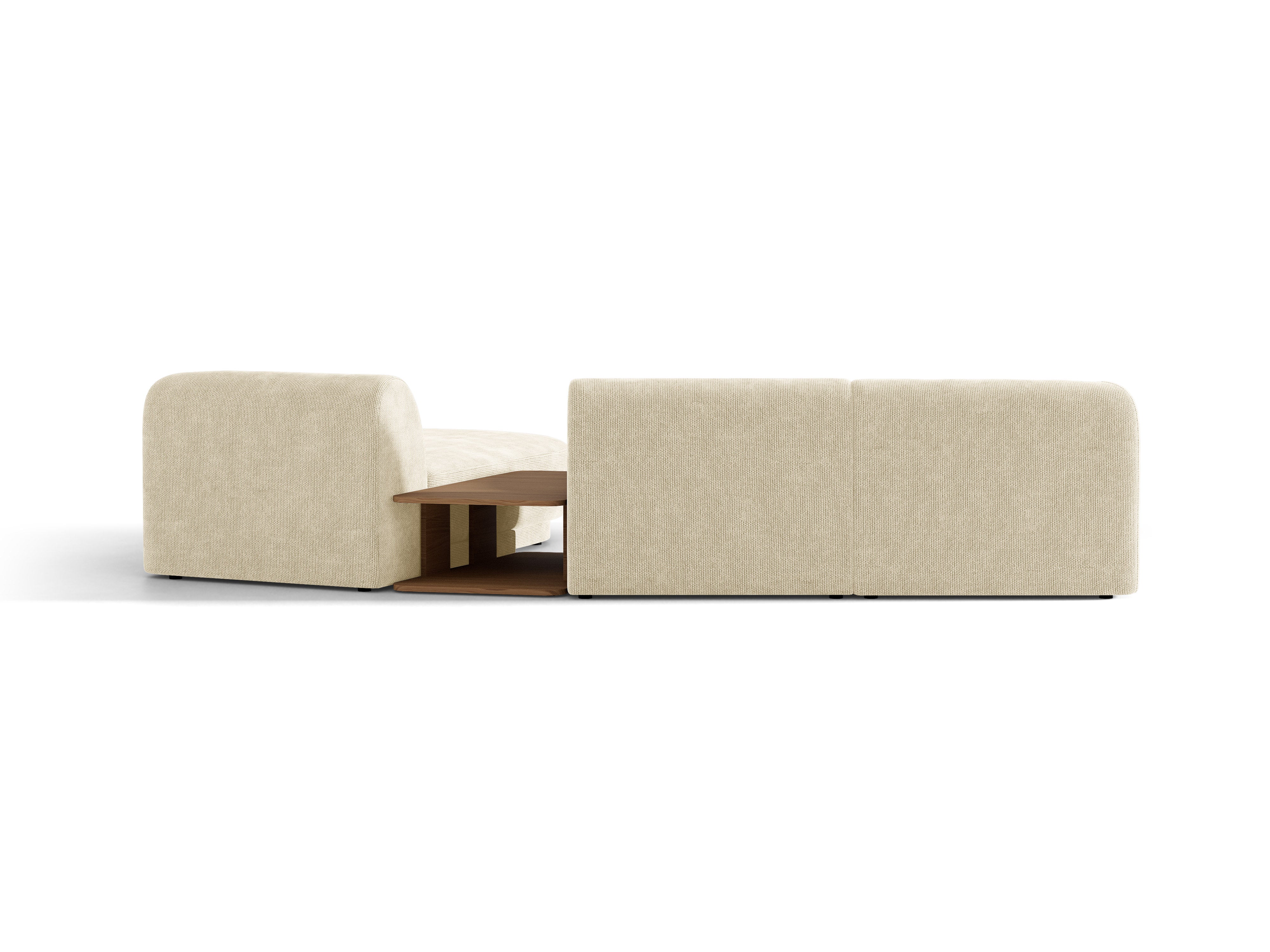 Modulares Ecksofa mit Tisch 3-Sitzer rechts MILEY hellbeige schimmernder Chenille