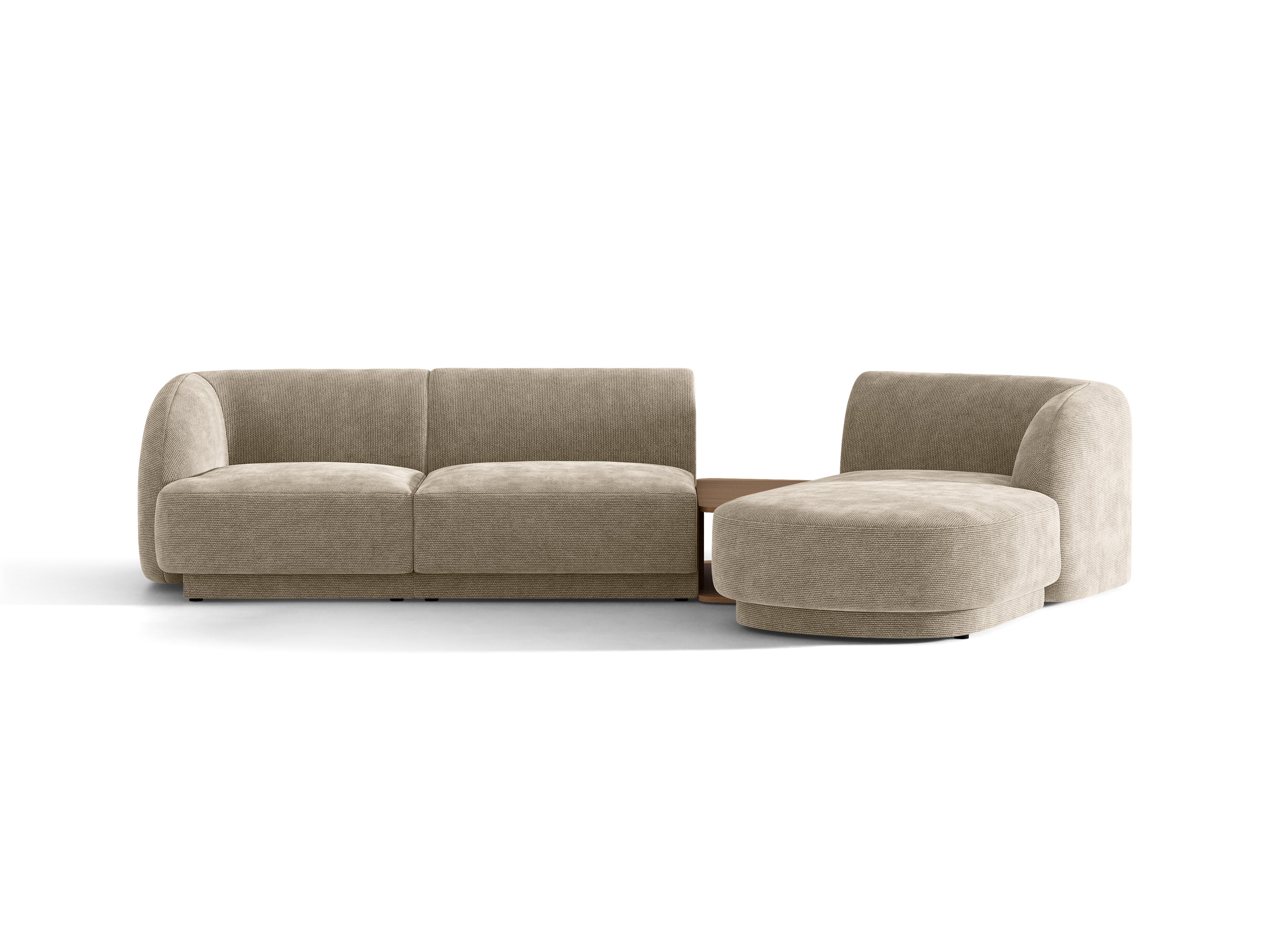 Modulares Ecksofa mit Tisch 3-Sitzer rechts MILEY beige schimmernder Chenille