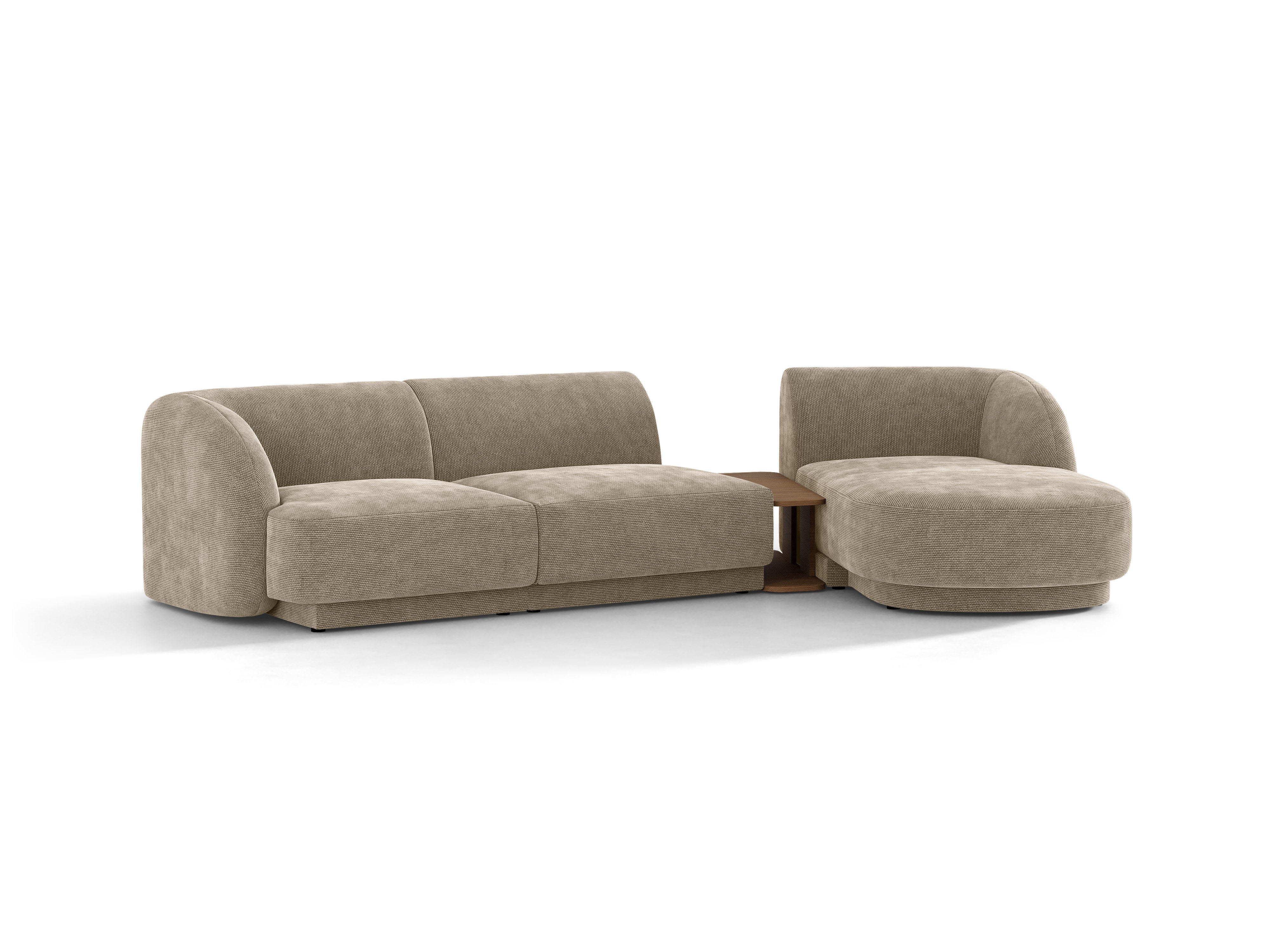 Modulares Ecksofa mit Tisch 3-Sitzer rechts MILEY beige schimmernder Chenille
