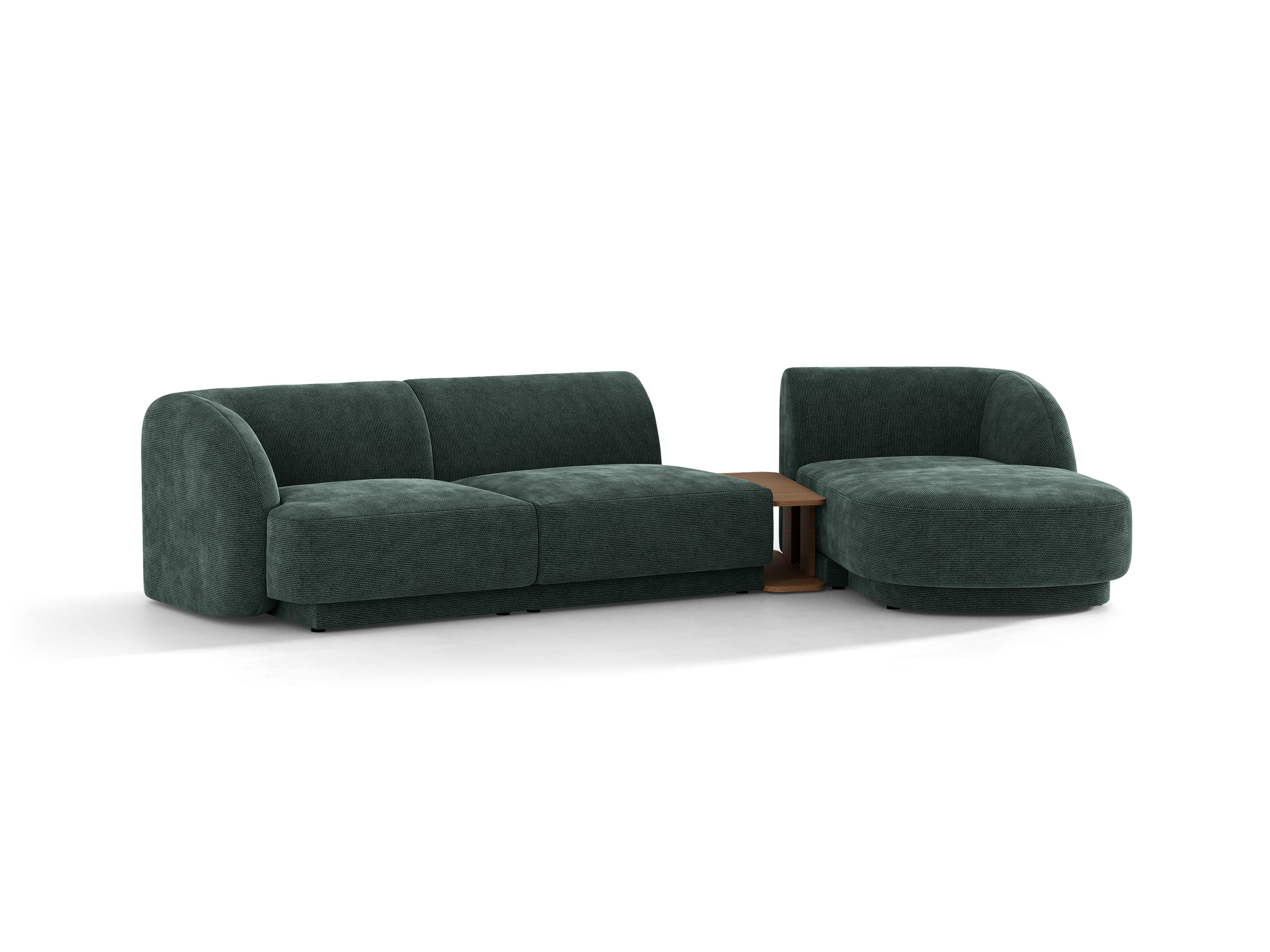 Modulares Ecksofa mit Tisch, 3-Sitzer, rechtsseitig, MILEY, petrol, schimmernder Chenille