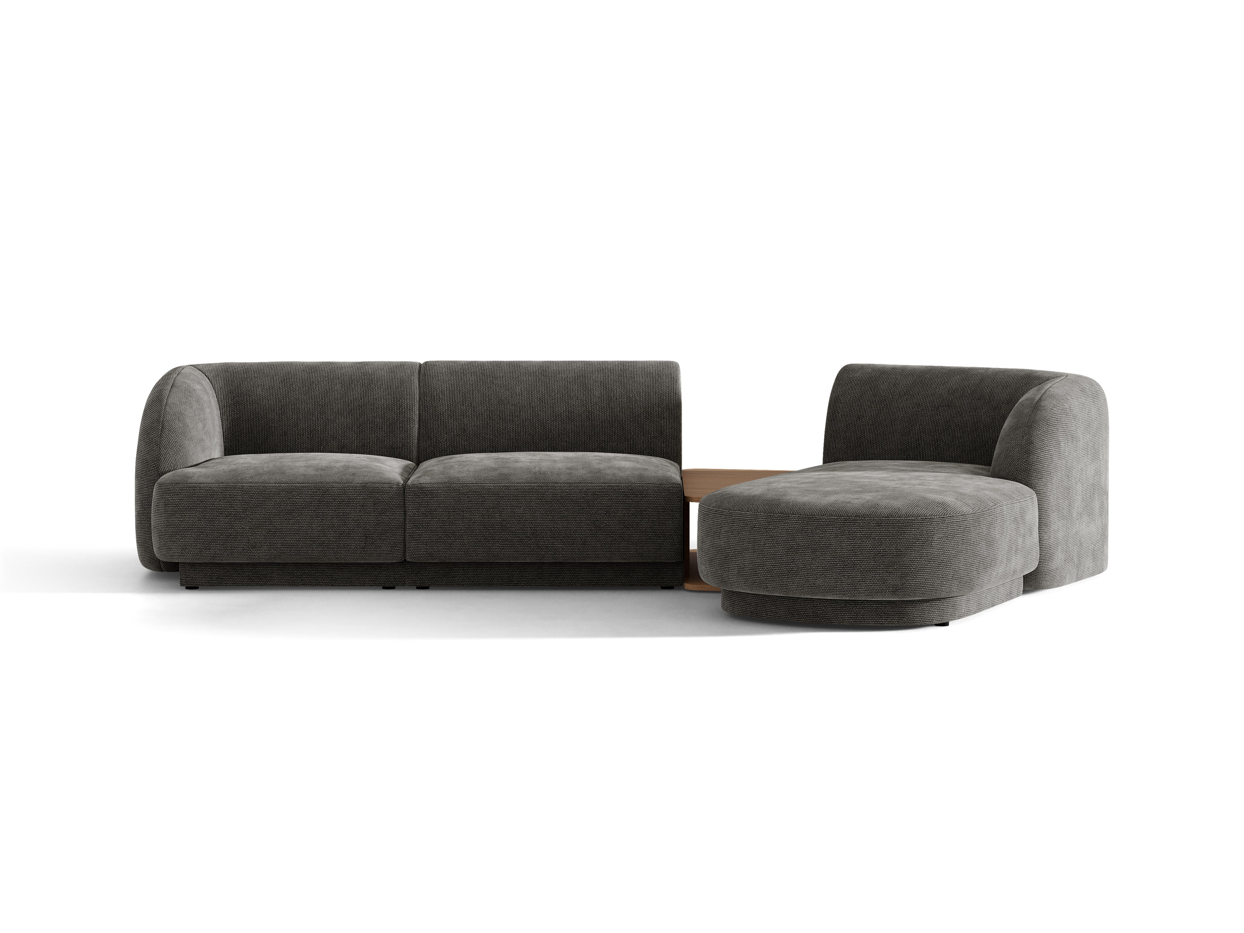 Modulares Ecksofa mit Tisch, 3-Sitzer, rechtsseitig, MILEY, graues Chenille, seidig