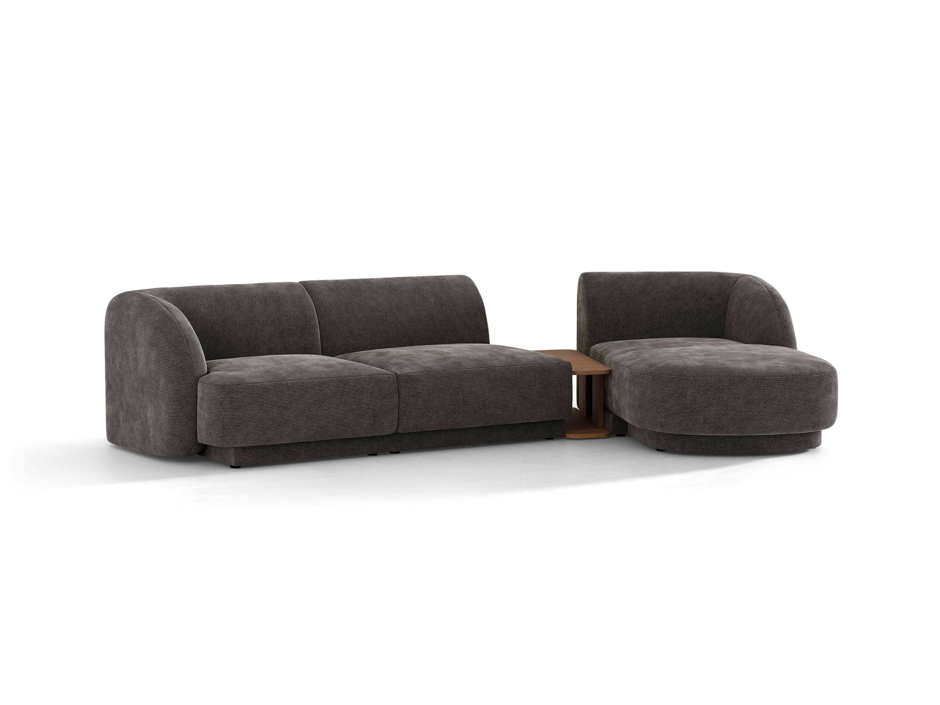 Modulares Ecksofa mit Tisch, 3-Sitzer, rechtsseitig, MILEY, graues Chenille, seidig