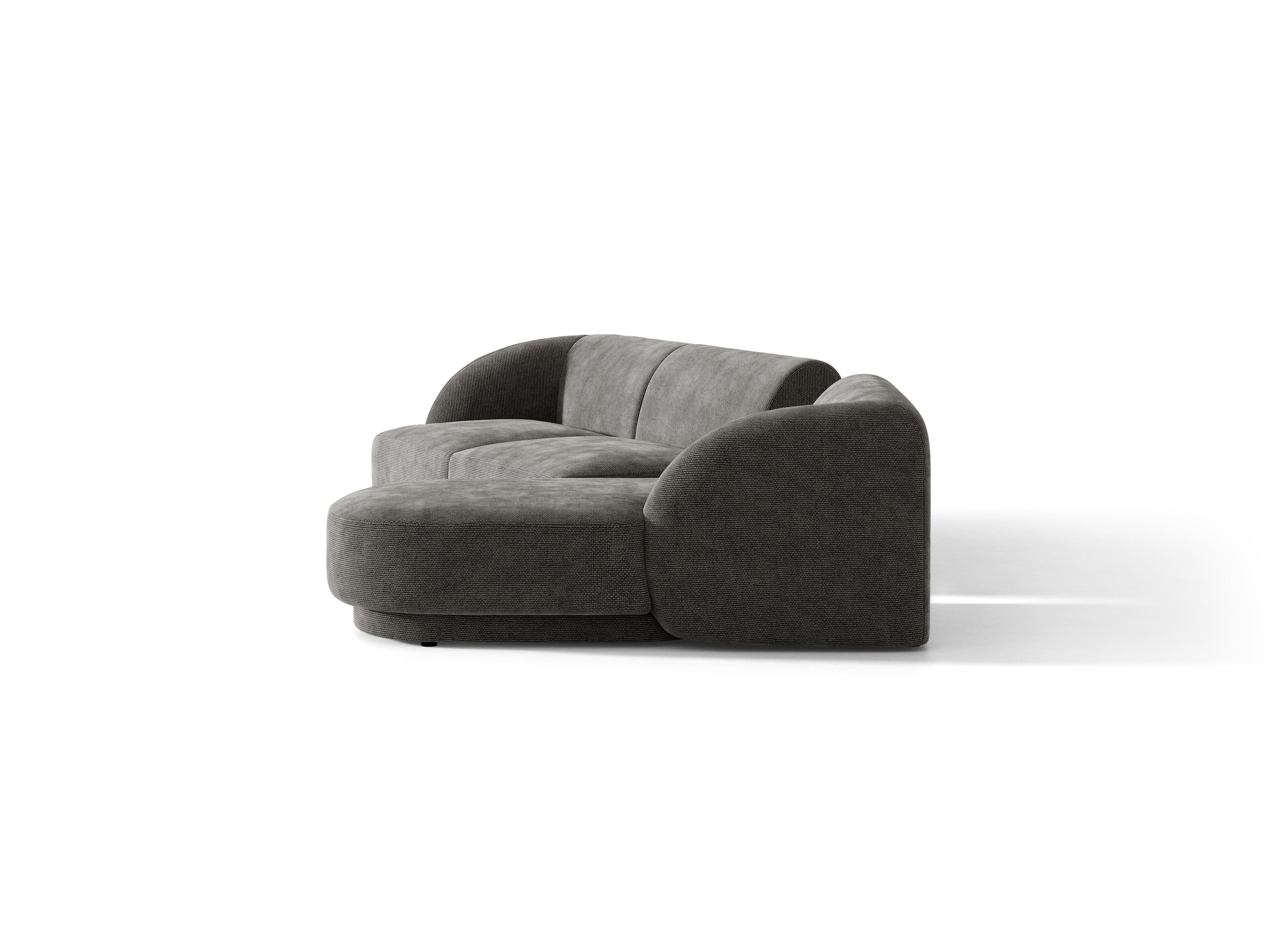 Modulares Ecksofa mit Tisch, 3-Sitzer, rechtsseitig, MILEY, graues Chenille, seidig