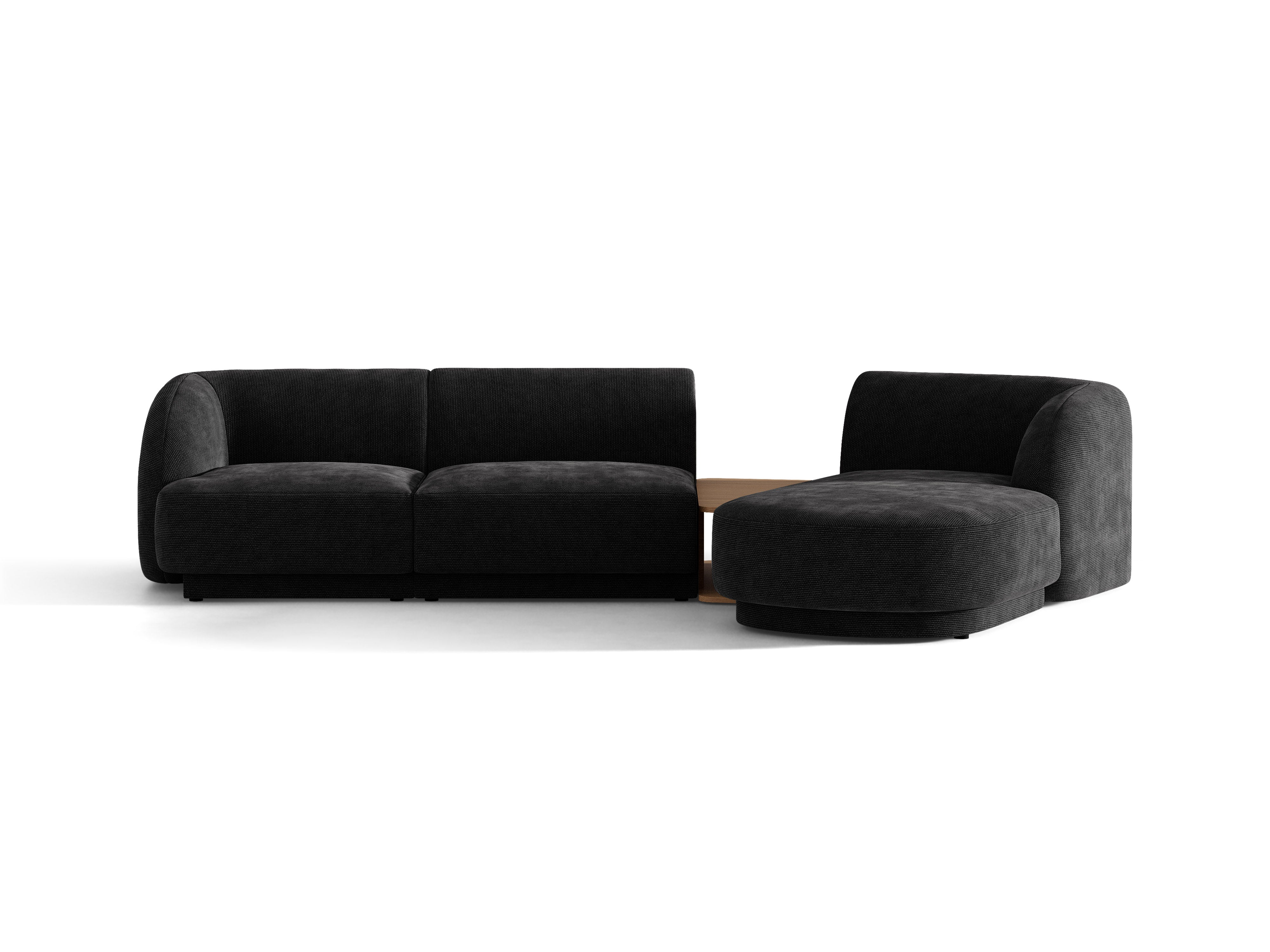 Modulares Ecksofa mit Tisch, 3-Sitzer, rechtsseitig, MILEY, schwarzer, seidiger Chenille
