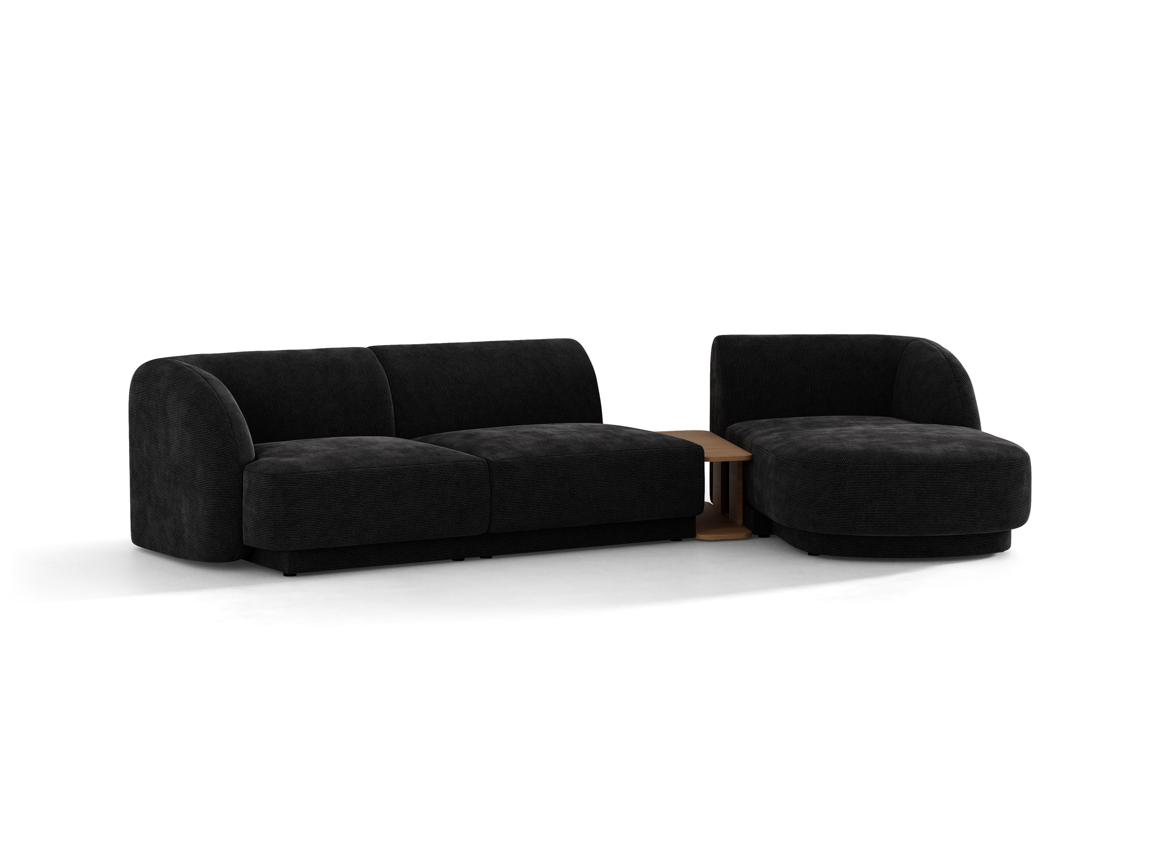 Modulares Ecksofa mit Tisch, 3-Sitzer, rechtsseitig, MILEY, schwarzer, seidiger Chenille