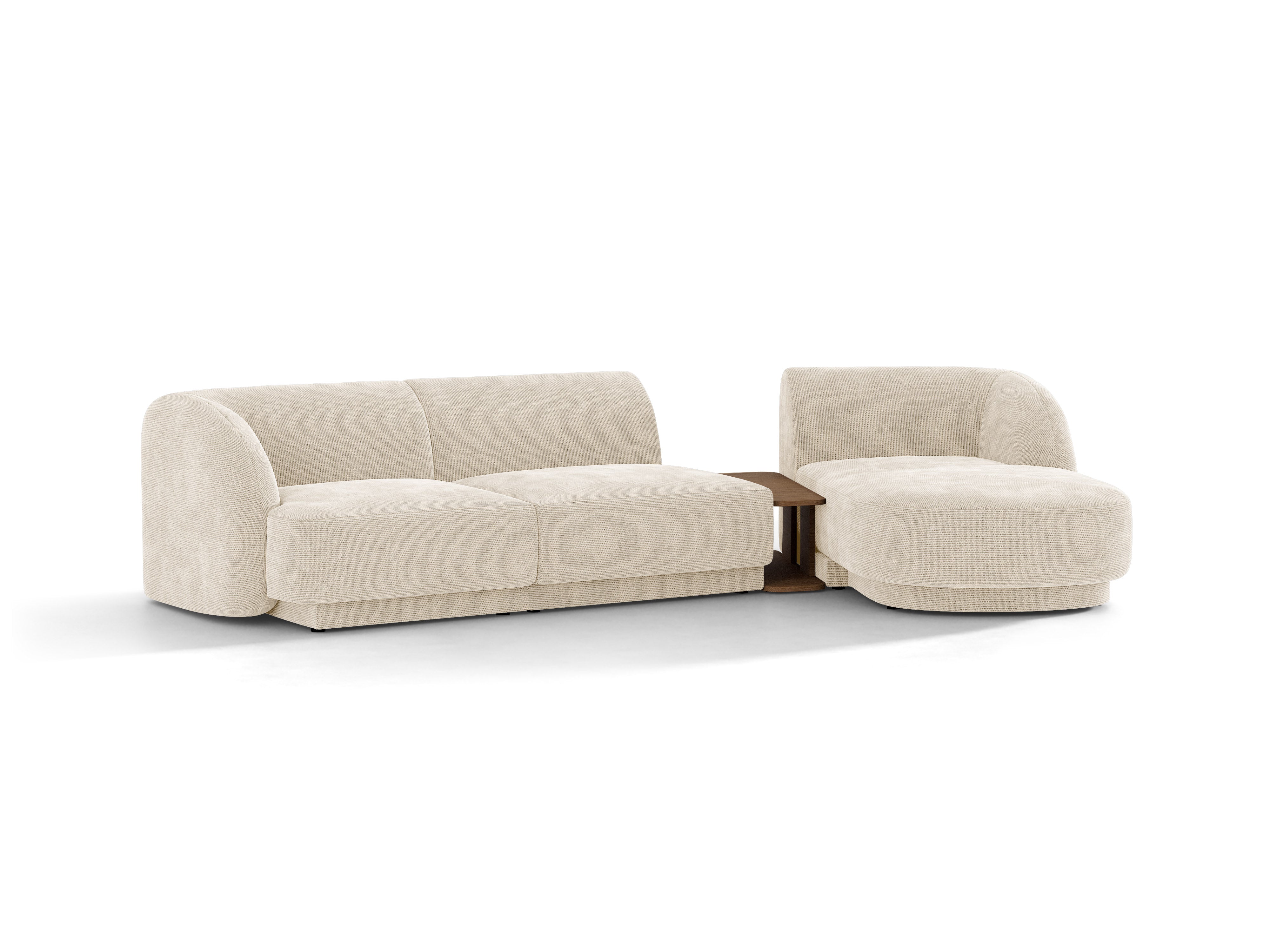 Modulares Ecksofa mit Tisch 3-Sitzer rechts MILEY Elfenbein Chenille